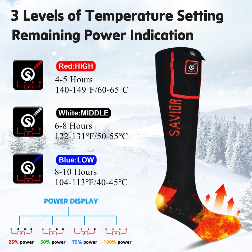 Best Rechargeable Electric Heated Socks for Men & Women - Winter Foot Warmers for Outdoor Work, Skiing, Skating, Cycling, Camping, Fishing & Hunting - Savior Heated Socks for Cold Weather Activities