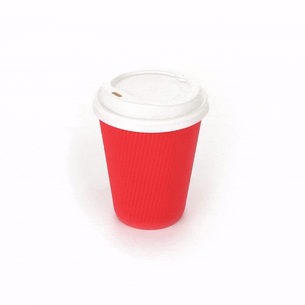 12 oz Red Ripple Wall Paper Coffee Cups with White Lids - 3.5