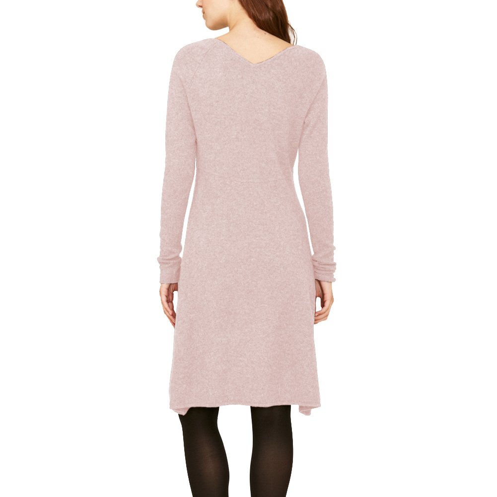 Parisbonbon Women's 100% Cashmere V-Neck Dress - Soft & Warm Doll Pink Pullover Sweater Dress Size 2XS for Winter Office Wear & Casual Outings