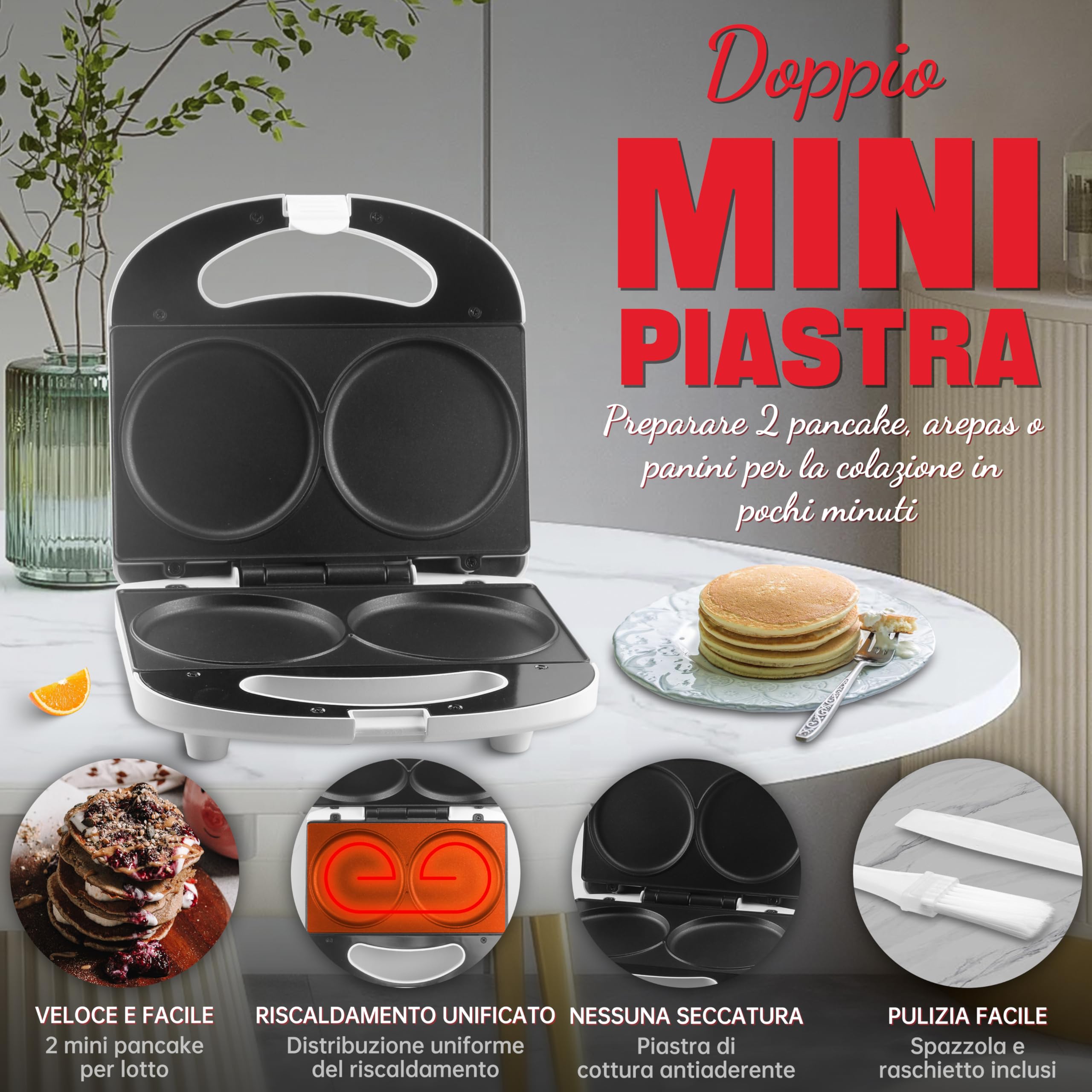 SugarWhisk Double Pancake Maker - Non-Stick Electric Crepe and Pancake Griddle - Perfect for Breakfast, Brunch, and Family Gatherings