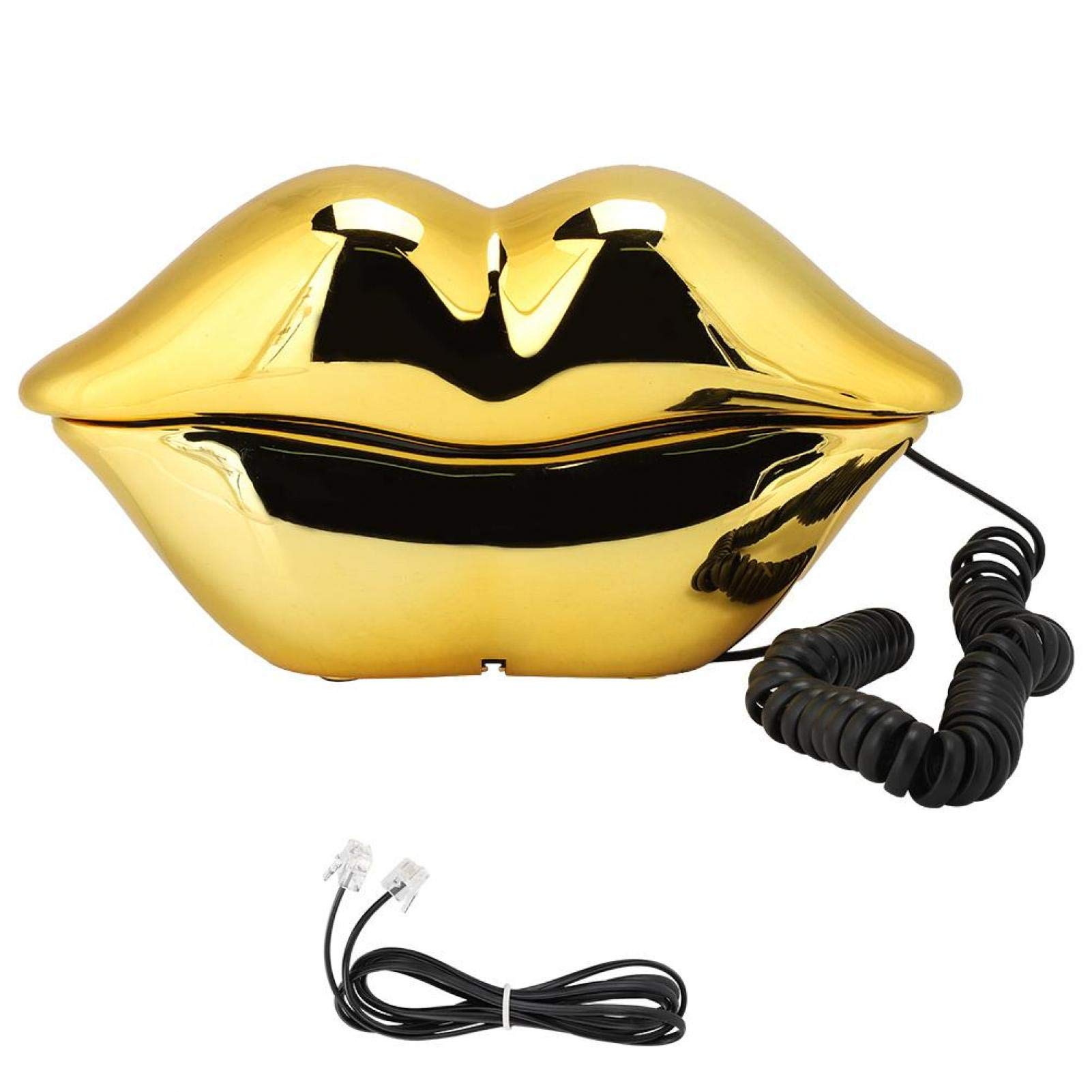 Yunseity WX-3061 Cute Lip-Shaped Corded Desk Telephone with Speaker - Multi-Functional Home Office Phone for Vintage Decor & Practical Use (Red/Gold-Plated) - Perfect for Bedroom, Living Room & Retro Style Interior Design