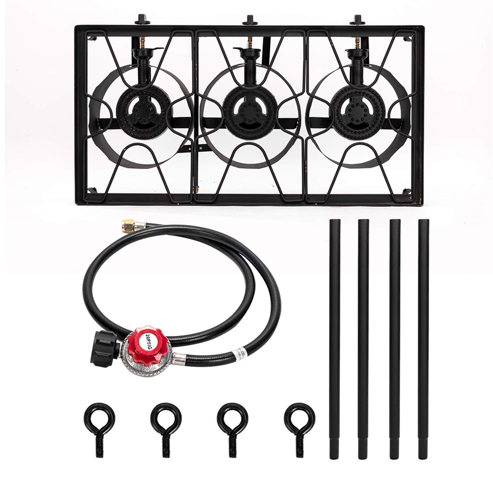Portable High-Pressure Outdoor Camp Stove - 3 Burner Propane Gas Cooker with Cast Iron Grates for Camping, Backpacking, Home Brewing & Wok Cooking | Perfect for RV Trips, Tailgating & Emergency Preparedness