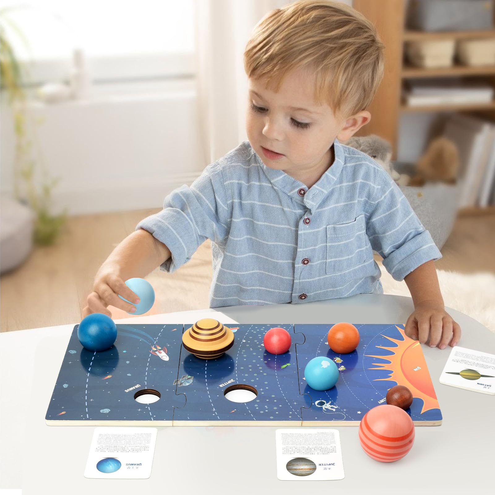 Wooden Solar System Model Board - Montessori STEM Space Learning Toy with 3D Planets for Kids Ages 4-8 | Educational Science Puzzle for Preschool Boys & Girls | Perfect for Classroom, Homeschool & Astronomy Enthusiasts
