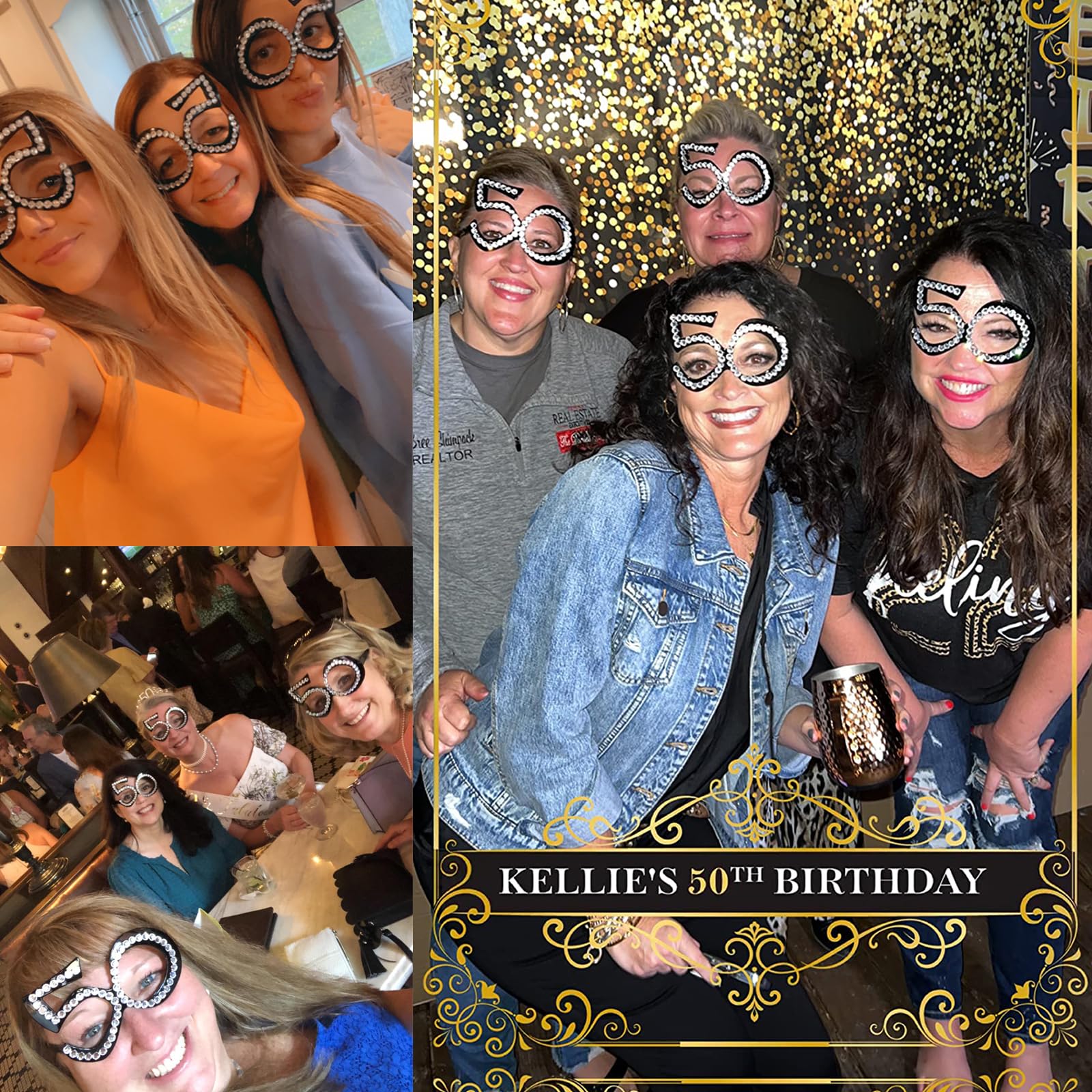 Honbay 6PCS 50th Birthday Glasses - Sparkling Rhinestone Number 50 Frames for Anniversary Party Decorations, Funny Costume & Photo Props - Perfect for 50th Birthday Celebrations, Themed Parties & Memorable Photo Shoots