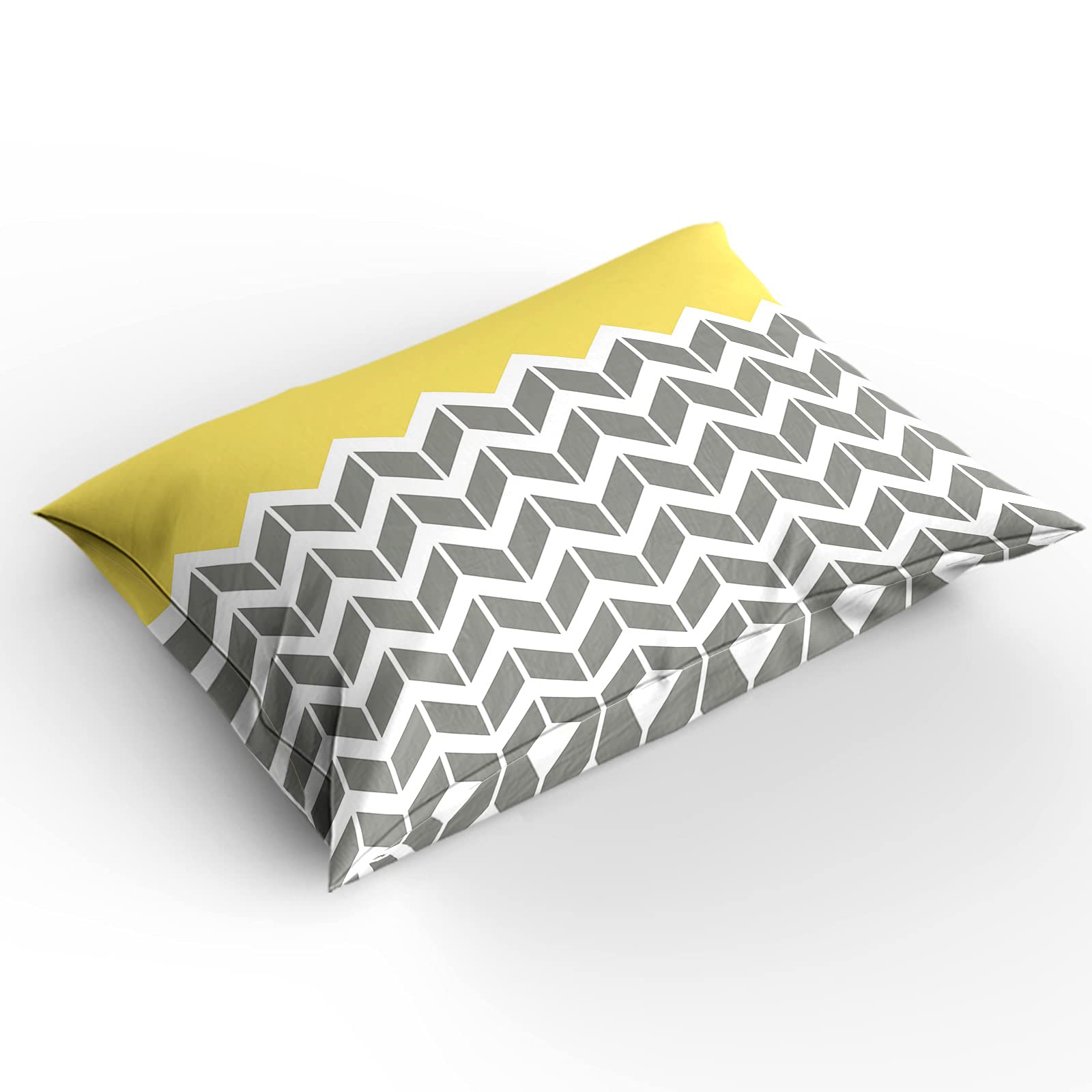 3-Piece Mid-Century Modern Geometric Duvet Cover Set - Yellow & Gray Pattern, Soft & Breathable Bedding for Kids & Adults, Includes Comforter Cover & 2 Pillow Shams - Perfect for Modern Bedrooms, Guest Rooms & Dorm Decor