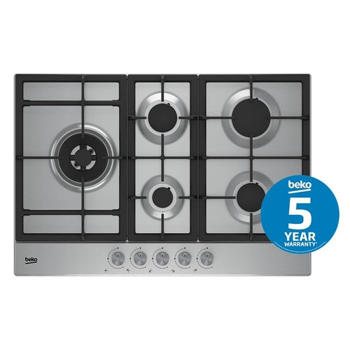 BEKO BCT75GX 75cm Built-in Gas Cooktop with 5 Burners - Stainless Steel - High Efficiency - Perfect for Home Kitchen & Restaurant Cooking