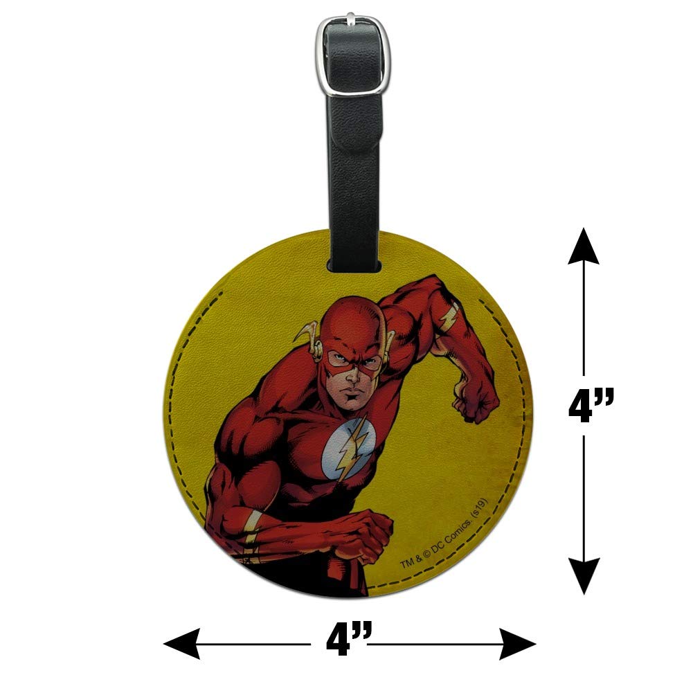 The Flash Superhero Round Leather Luggage Tag - Personalized Suitcase ID Tag for Carry-On Bags - Perfect for Travel, Cosplay & Comic Conventions