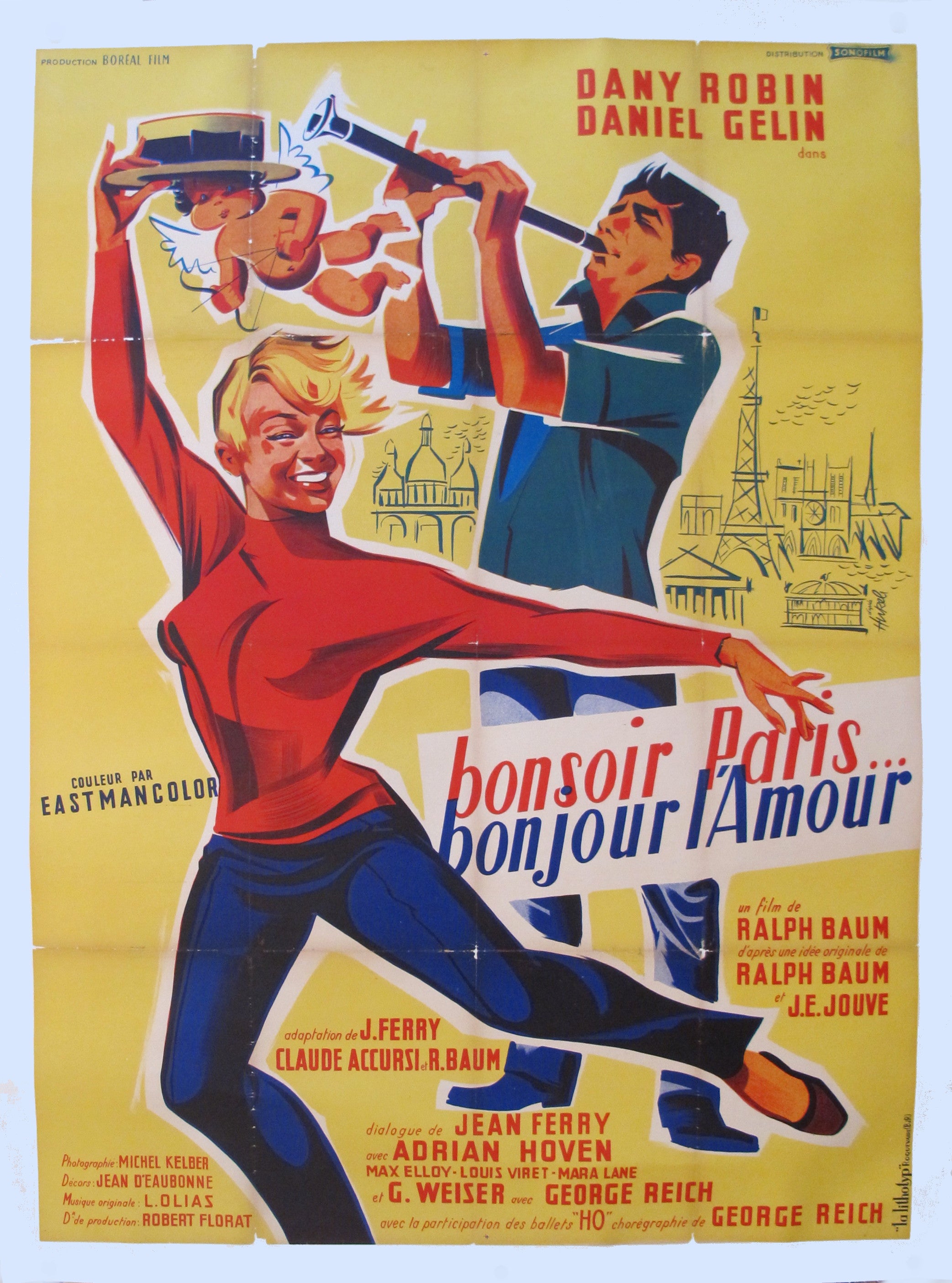 1967 Original Vintage French Movie Poster - Bonsoir Paris, Bonjour L'Amour - Classic Cinema Collectible for Home Theater & Film Memorabilia Display