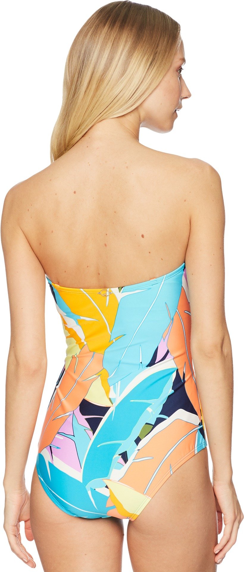 Jantzen Women's Bold Feather Print Bandeau One Piece Swimsuit - Sexy & Supportive Swimwear for Beach, Pool & Vacation | Plus Size Options Available