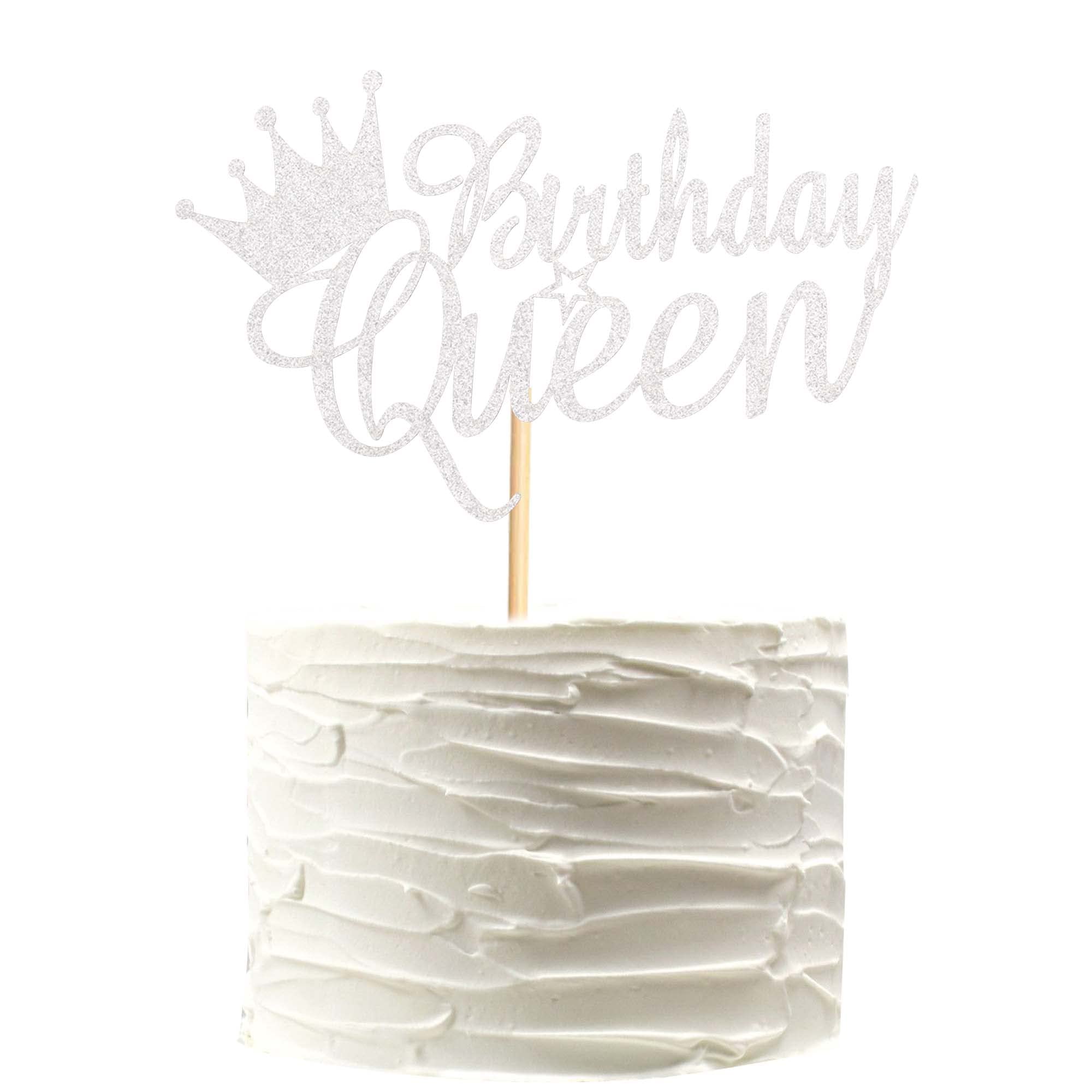 Queen Birthday Cake Topper - Happy Birthday Cake Bunting Decorations for Women, Ladies & Girls - Silver Glitter Cake Picks - Perfect for Birthday Parties, Baby Showers & Wedding Celebrations