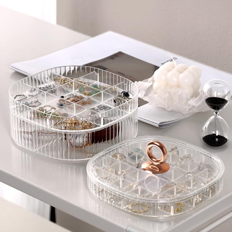 3-Layer Clear Acrylic Jewelry Organizer Box with Handle - Women's Jewelry Storage & Makeup Organizer for Necklaces, Rings, Earrings - Perfect for Travel, Bedroom Vanity & Gift Giving (Green)