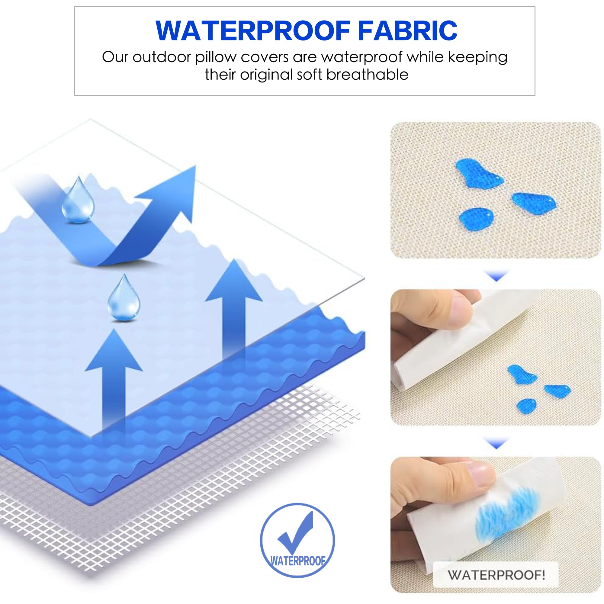 Waterproof Outdoor Pillow Covers Set of 2 - 18x18 Inch Boho Farmhouse Geometric Throw Pillow Cases for Patio, Garden, Deck & Porch Decor (Black & White) - Weather Resistant & UV Protected