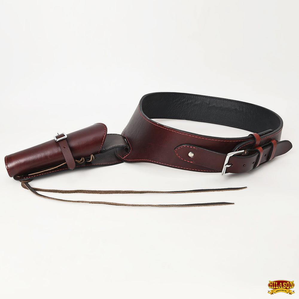 Hilason Western Right Hand Gun Holster Rig for 44/45 Cal - Premium Leather Cowboy Holster - Perfect for Cowboy Action Shooting, Reenactments & Range Practice