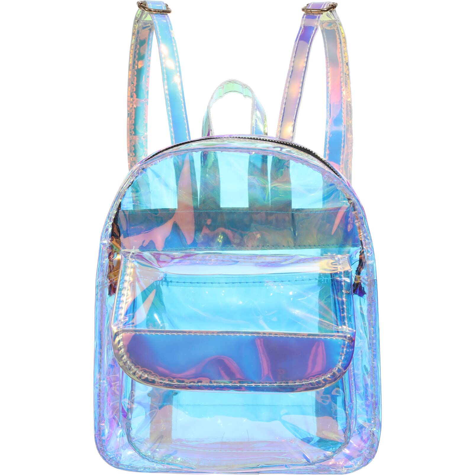 Holographic Clear Backpack for Women - Iridescent Transparent Bookbag, Fashionable Heavy Duty Makeup Bag & Handbag - Perfect for School, Work, Travel & Festival Use