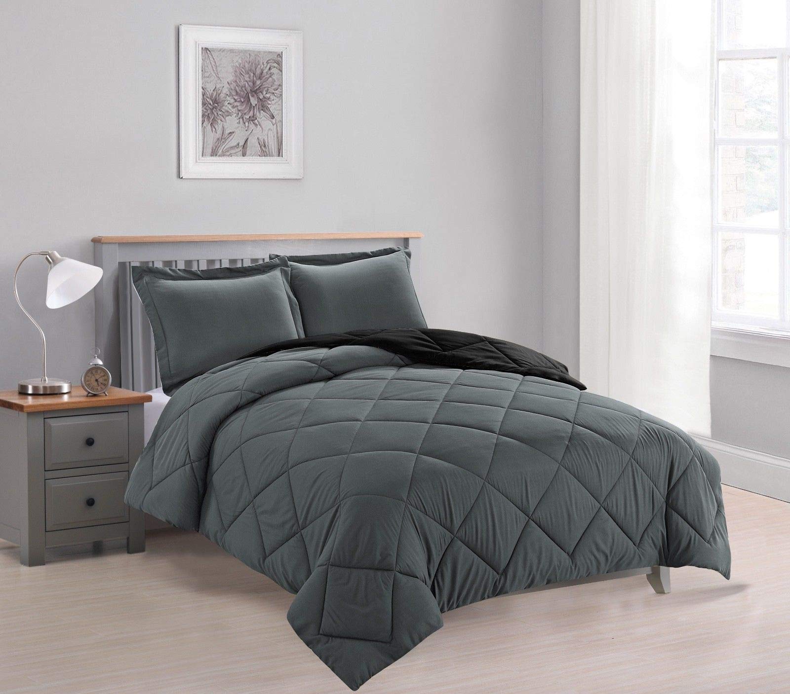 Empire Home 3-Piece Reversible Down Alternative Comforter Set - All Season Soft Bedding - Black & Gray Full Size - Perfect for Master Bedroom, Guest Room & Dorm Comfort