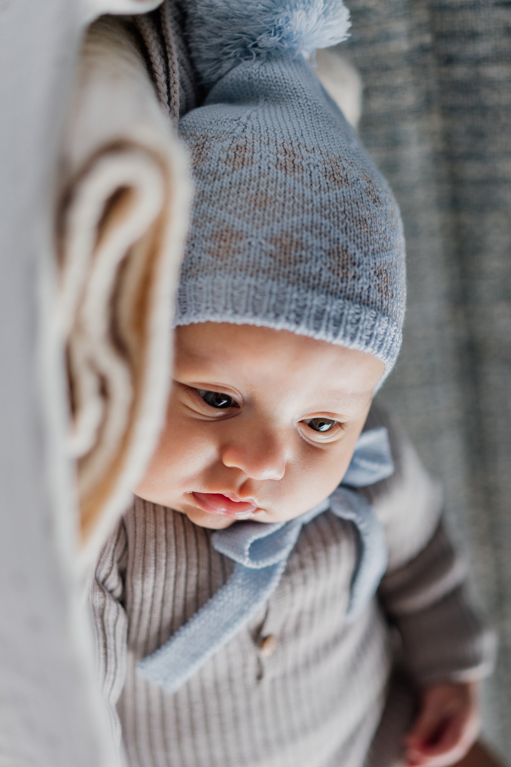 Baby Blue Merino Wool Pom Pom Hat - Soft & Warm Winter Beanie for Infants & Toddlers - Perfect for Outdoor Play, Snow Days & Photo Shoots