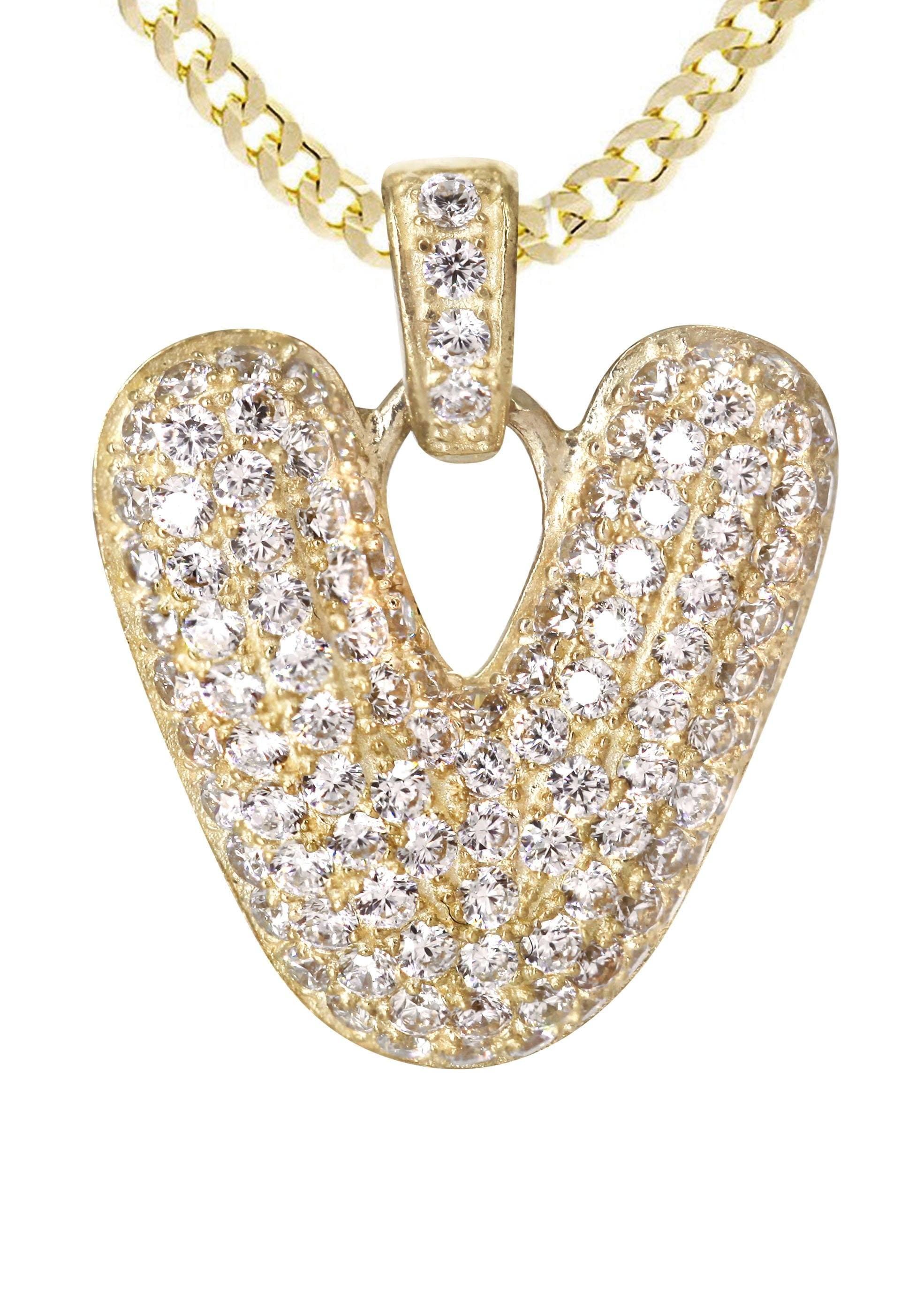 10K Yellow Gold Bubble Letter V CZ Necklace for Women | 4.5g Dainty Initial Pendant Jewelry Gift - Perfect for Birthdays, Anniversaries & Everyday Wear