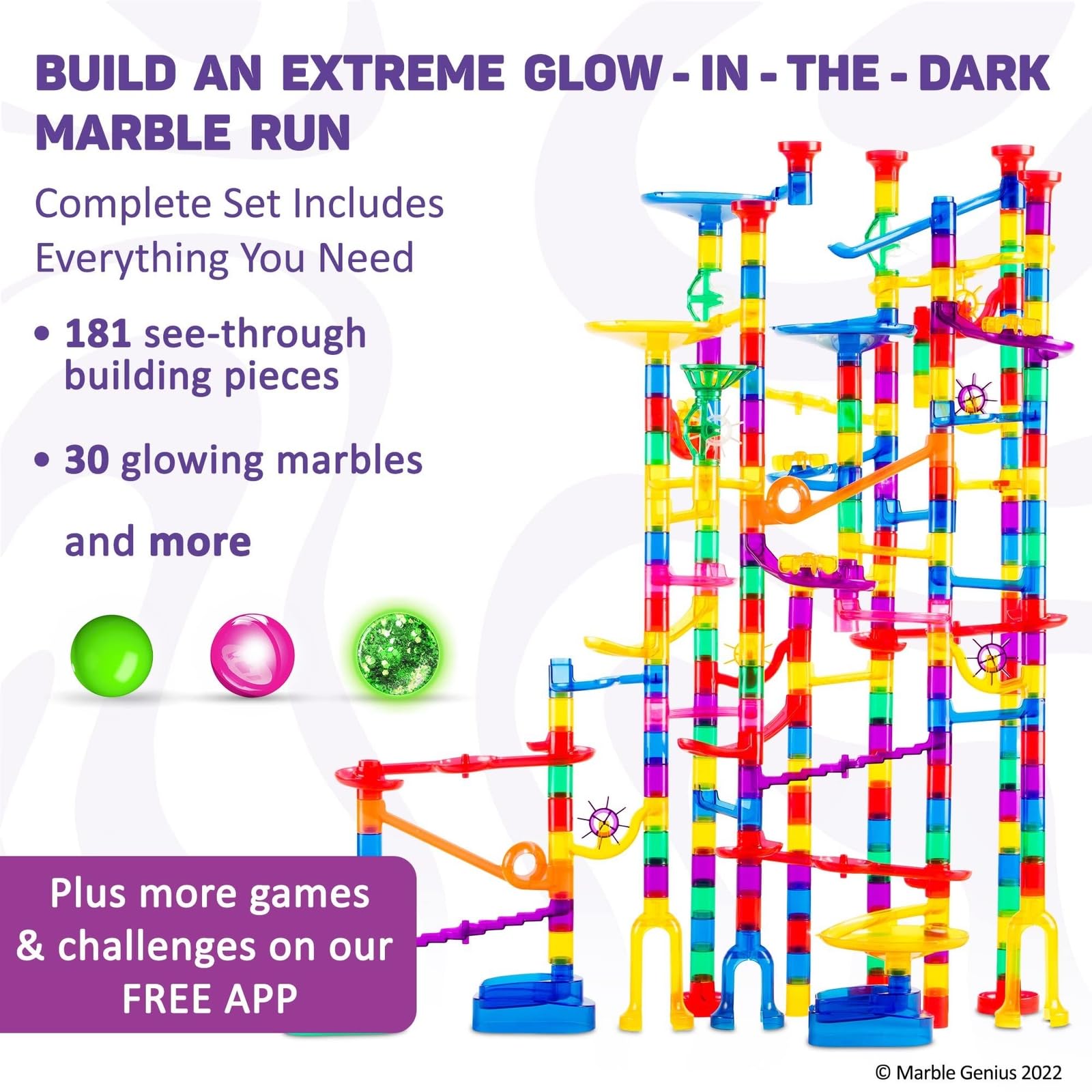 Marble Genius 300-Piece Glow in The Dark Marble Run Track Race Extreme Set - STEM Educational Building Toy for Kids Ages 4+ with Color Instruction Manual | Perfect for Easter Gifts, Birthday Presents & Indoor STEM Learning Activities