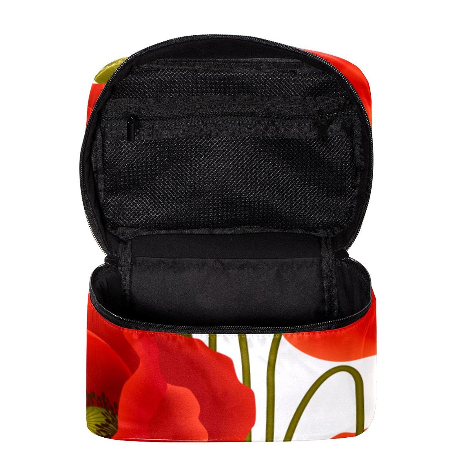 Red Poppy Flowers Floral Travel Makeup Bag - Large Cosmetic Organizer with Zipper, Toiletry Bag for Women & Girls - Perfect for Travel, Gym, and Daily Essentials Storage