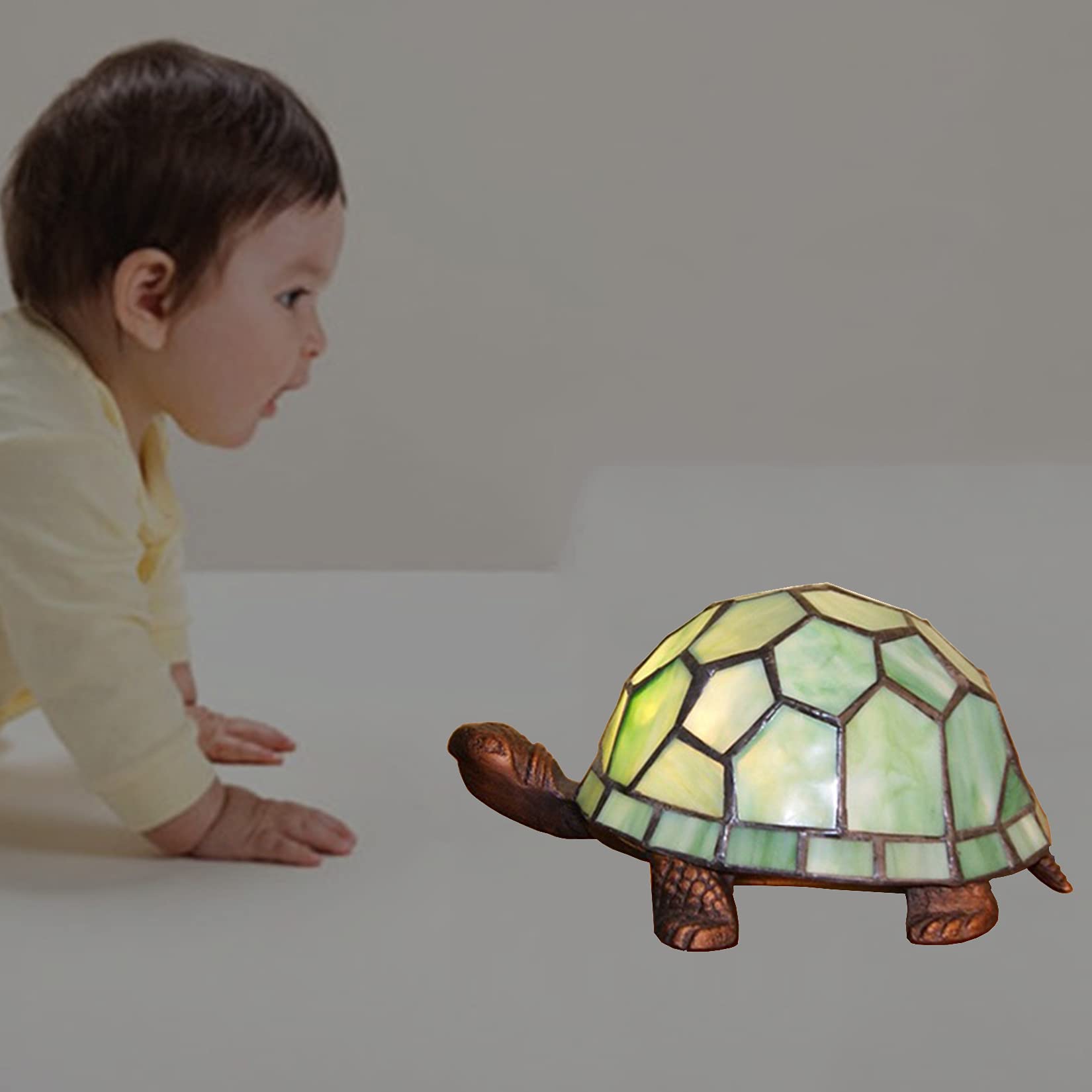 Kids Night Light - Turtle Shaped Tiffany Stained Glass Table Lamp with E27 Base | Bedside Nursery Decor, Children's Room Lighting & Unique Birthday Gift Idea