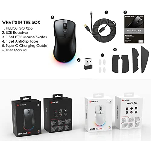 FANTECH Helios Go XD5 Wireless RGB Gaming Mouse - 19K DPI, 6 Programmable Buttons, 40H Battery Life, 72g Ultra-Lightweight - Ergonomic Esports Mouse for Small Hands | Perfect for FPS, MOBA & MMO Gaming | Black