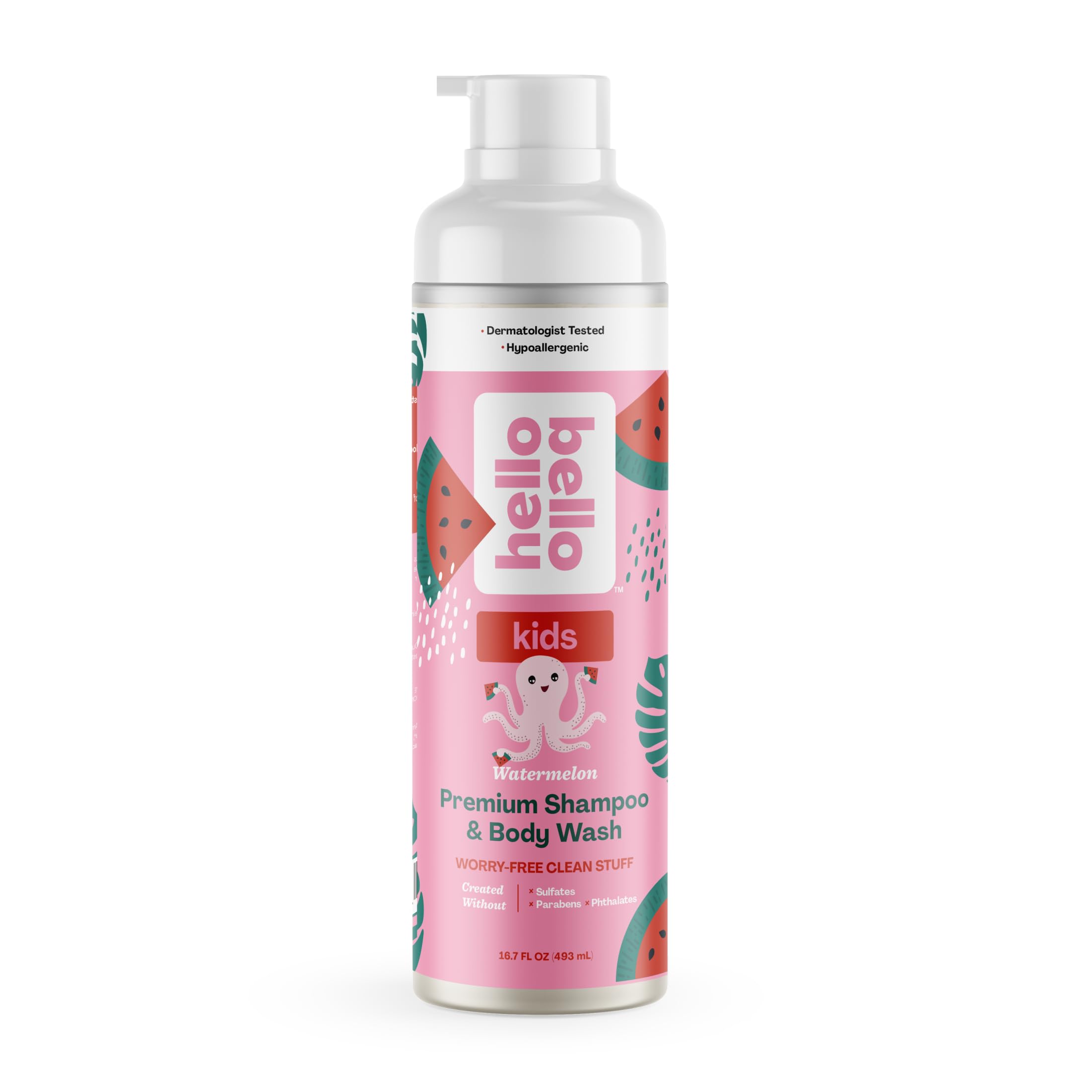 Hello Bello Kids Shampoo & Body Wash - Watermelon Scented, 16.7oz | Gentle & Tear-Free for Babies & Toddlers | Perfect for Bath Time & Daily Hygiene