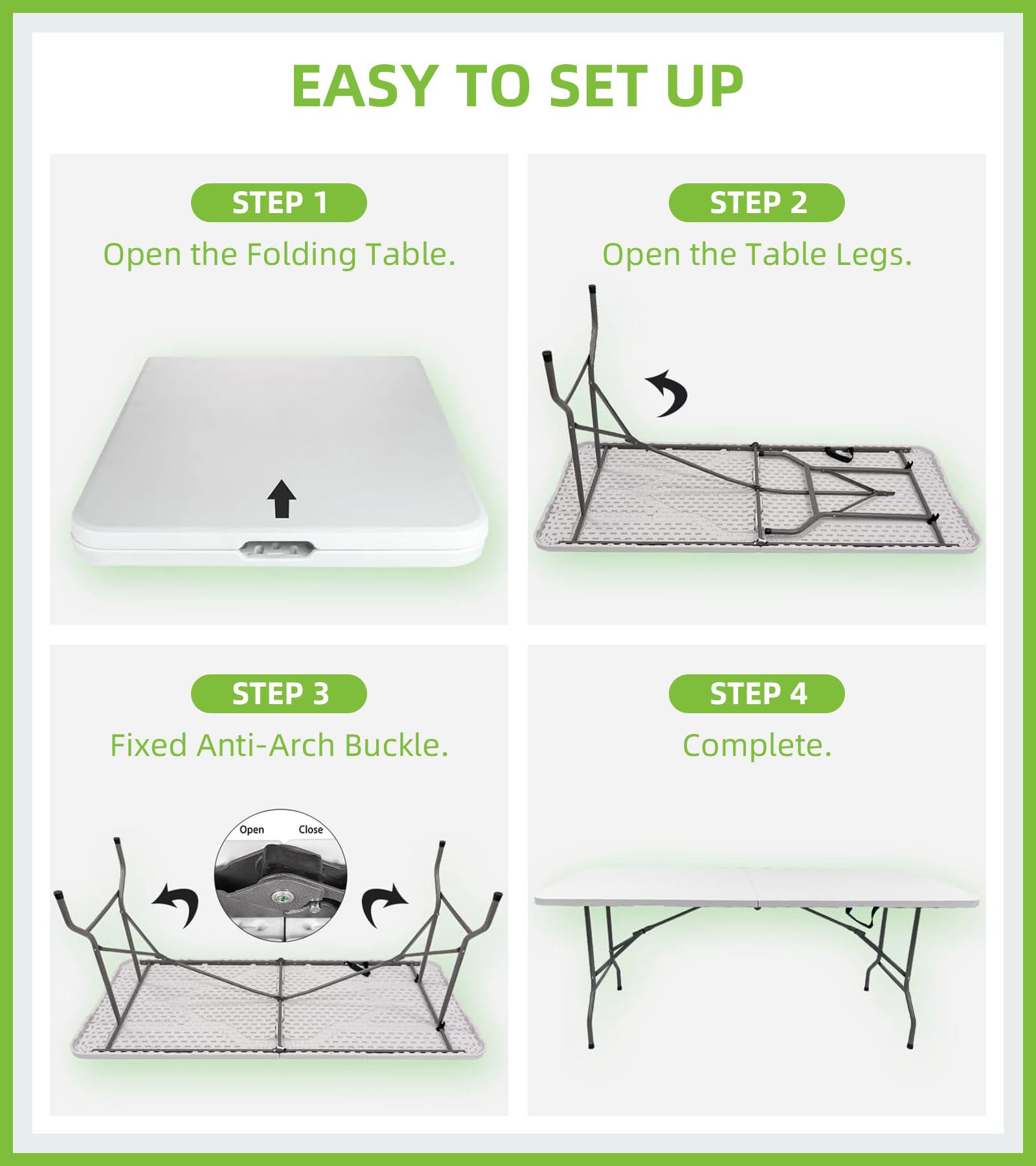 6FT Folding Table with Handle - Portable & Collapsible Picnic Table for Indoor Outdoor Use - Lightweight Plastic Rectangular Table for Camping, Parties, BBQs, Beach & Tailgating - Easy Carry & Storage - White
