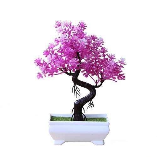 Artificial Bonsai Tree - Purple Plastic Potted Plant for Home & Office Decor, Table Centerpiece, Gift Idea | Perfect for Living Room, Desk, Shelf Decorations