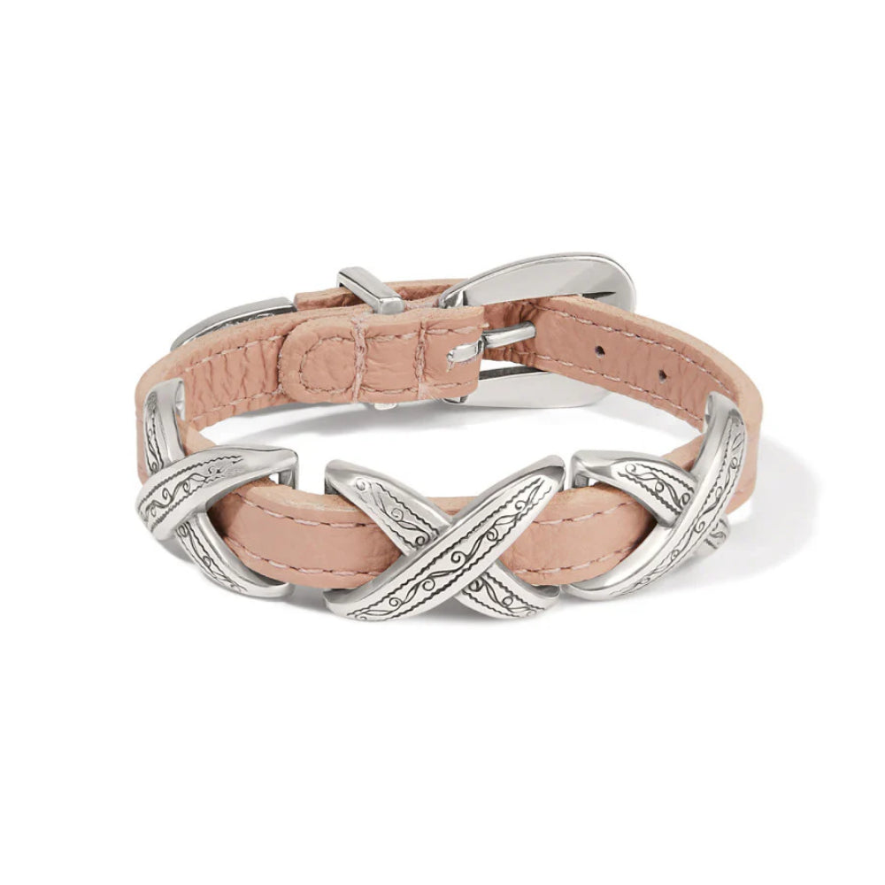 Brighton Kriss Kross Etched Bandit Bracelet - Elegant Stainless Steel Women's Jewelry for Casual Wear & Special Occasions
