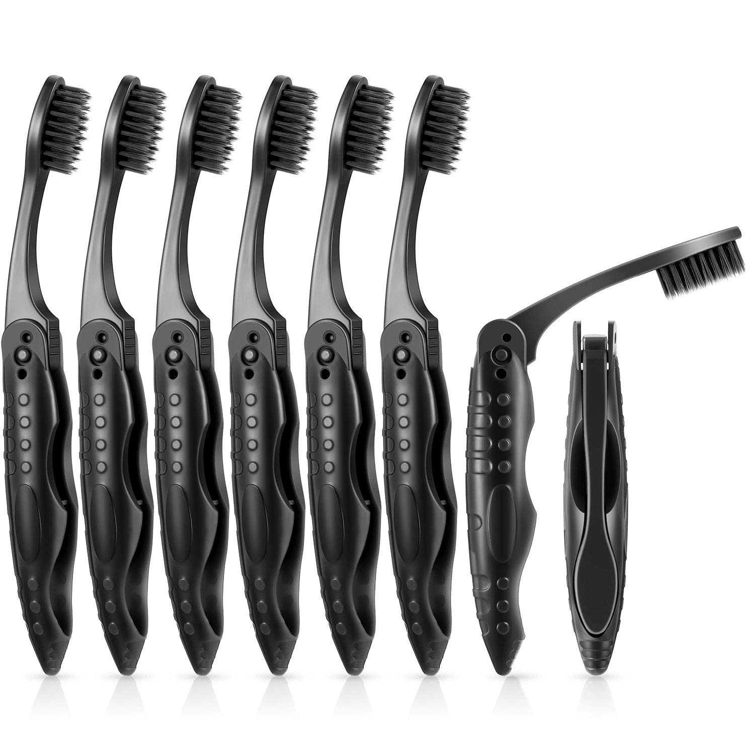 Boao 8-Pack Travel Toothbrushes - Individually Wrapped Black Folding Toothbrush for Travel, Camping & Hiking | Portable Charcoal Toothbrush with Soft/Medium Bristles | Perfect for Business Trips, Gym Bags & Emergency Kits