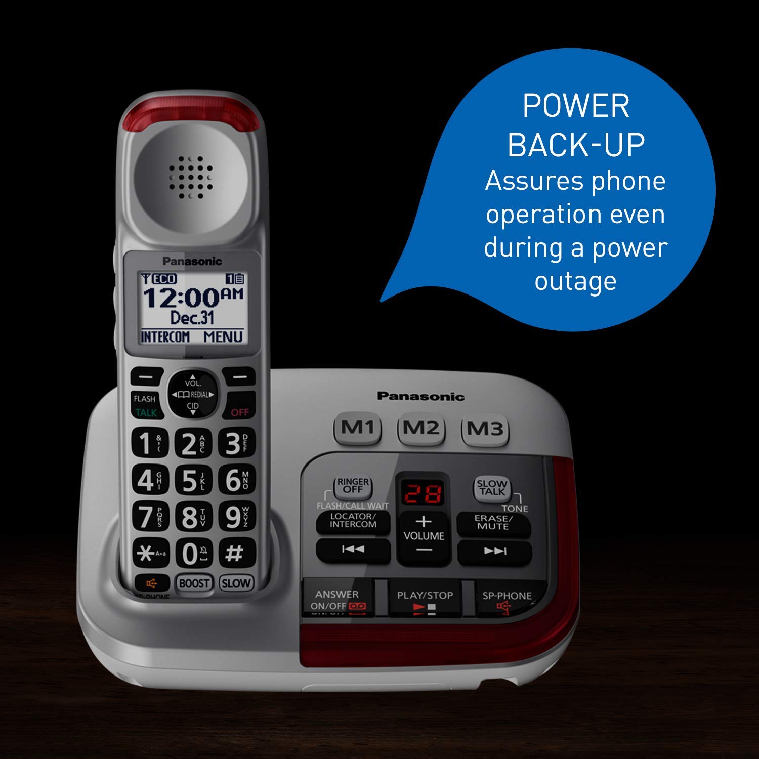Panasonic KX-TGM490CS Silver Amplified Cordless Phone with Answering Machine, Call Blocking & Talking Caller ID - 1 Handset - Ideal for Home, Office & Elderly Users with Hearing Needs