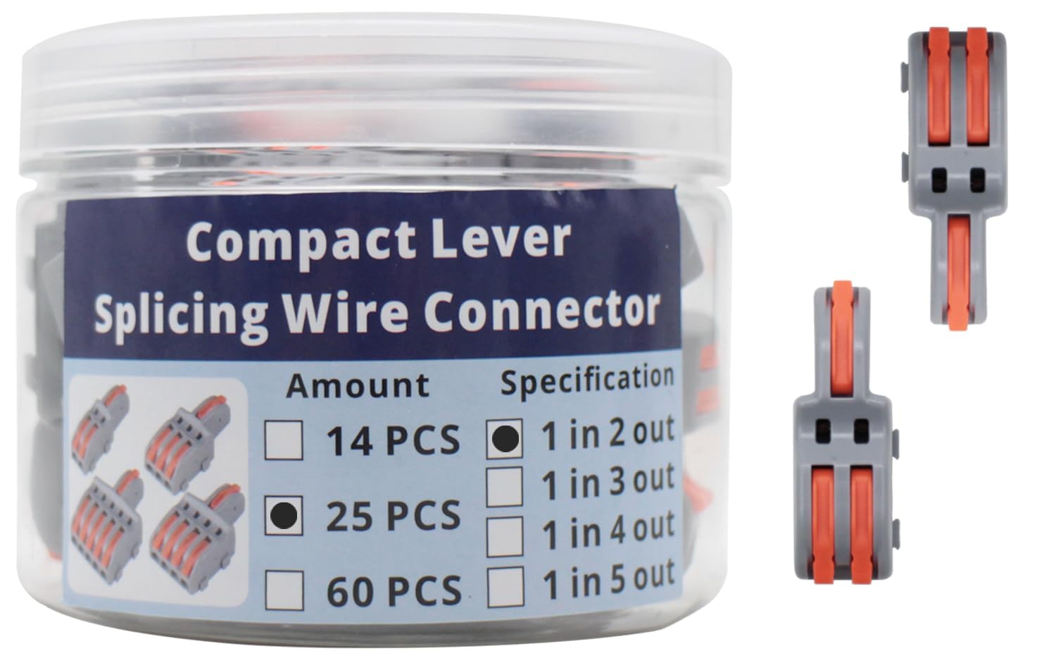 1 in 2 Out Lever Wire Connectors - 25 Pcs Gray Compact Lever Splicing Wire Nuts - Ideal for Home Electrical Wiring and DIY Projects