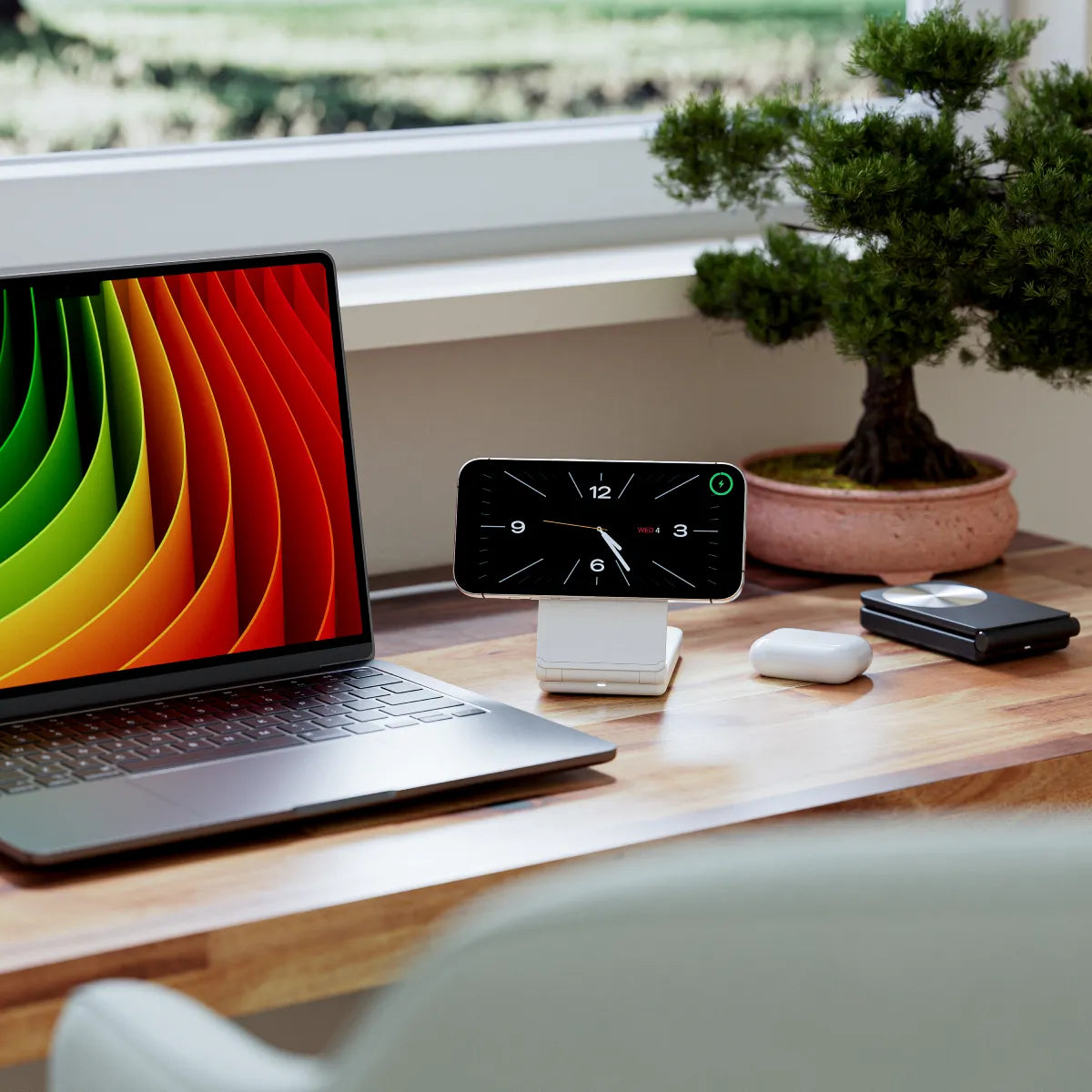 3-in-1 Wireless Charging Stand for iPhone, Android & AirPods - Fast Qi Charger for Phone, Earbuds & Watch | Perfect for Home, Office & Yoga Studio