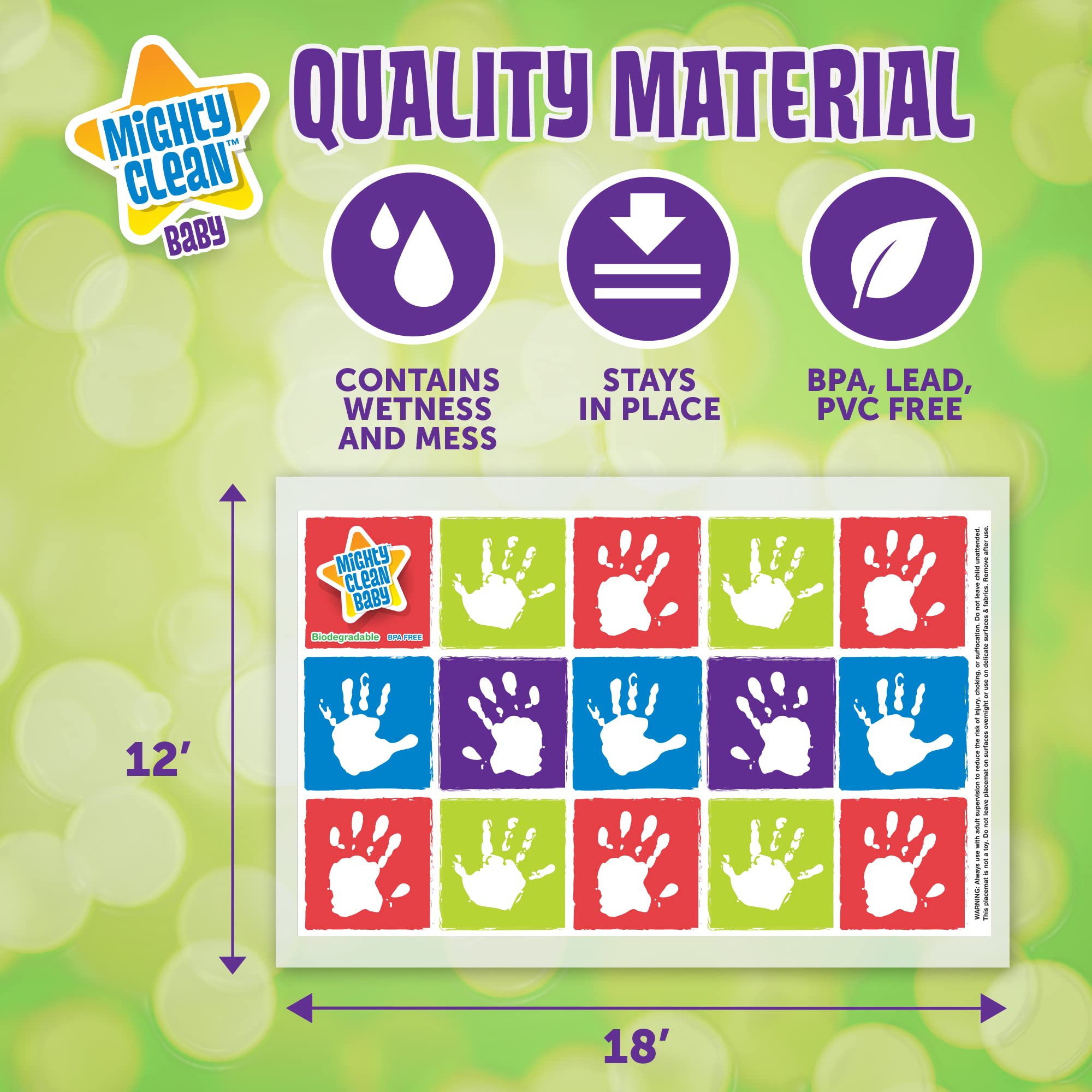 Mighty Clean Disposable Baby Placemats - 24 Pack (6 x 4 Placemats) for Travel, Restaurants & High Chair Use - BPA Free, Waterproof & Adhesive Table Mats for Toddlers