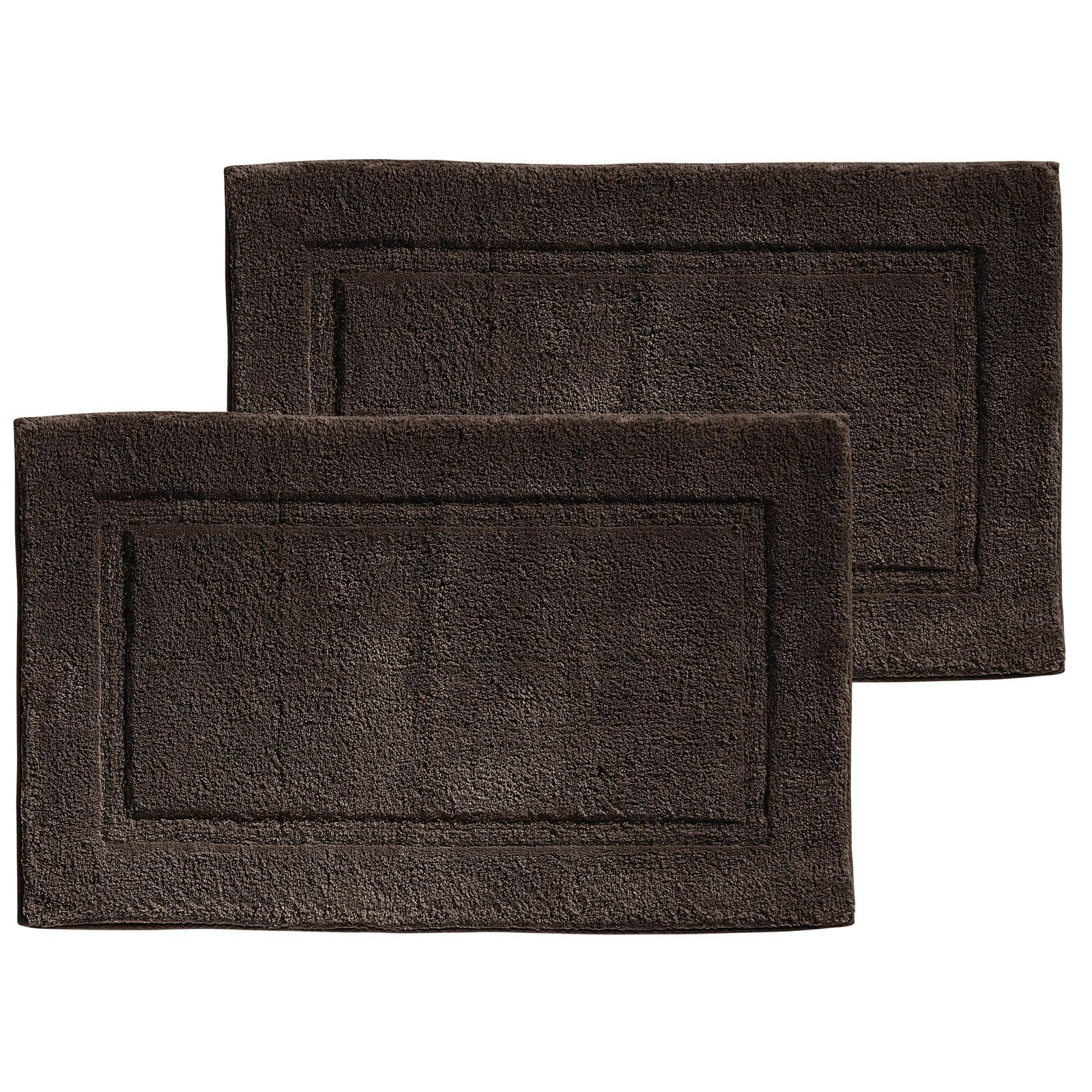 Premium 100% Cotton Bath Mat Set of 2 - Ultra Soft Hotel Style Bathroom Rug with High Absorbency - Machine Washable Non-Slip Floor Mat for Shower, Bathtub & Bathroom Decor - Dark Brown - Perfect for Spa-Like Luxury at Home