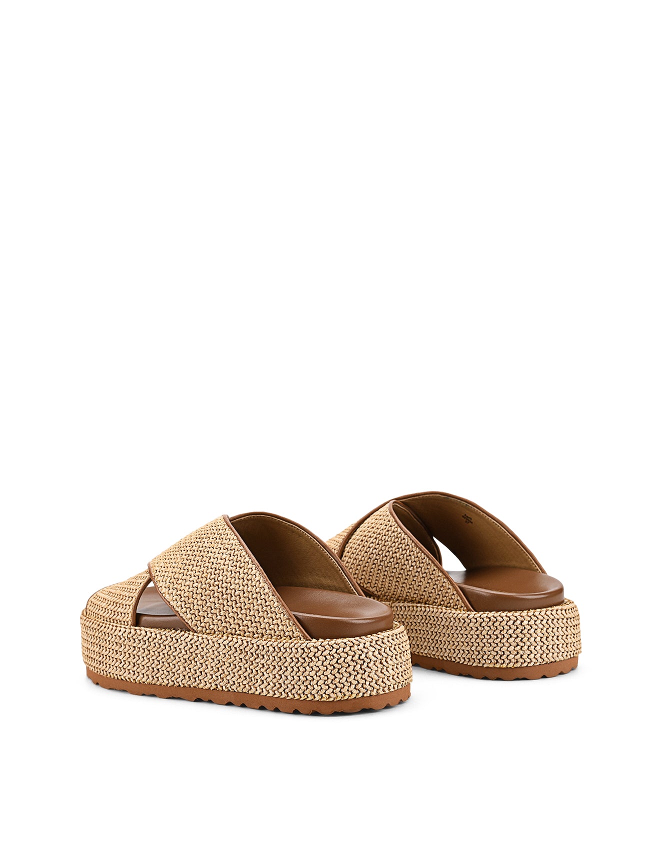 April Flatform Sandals for Women - Natural Weave & Tan Leather Summer Slide Sandals | Comfortable Beach Wedding Vacation Shoes