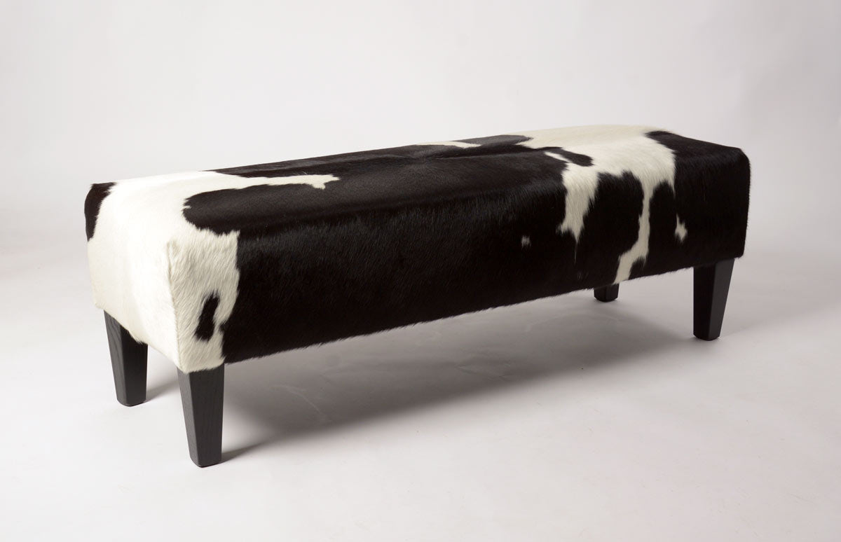 Premium Cowhide Bench Ottoman with Solid Wood Legs - 47
