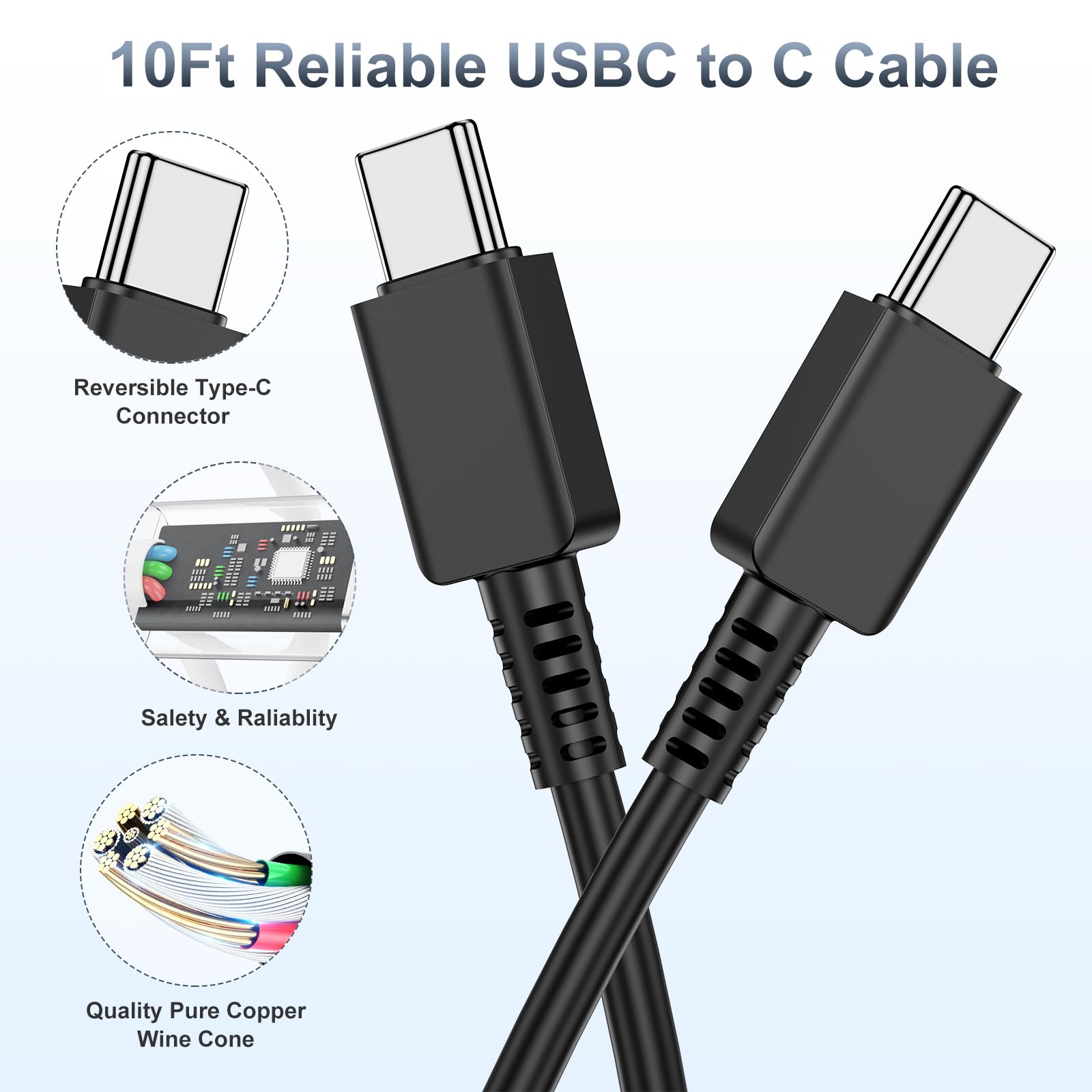 2-Pack 45W Super Fast USB-C Wall Charger with 10ft Long Cable - Compatible with Samsung Galaxy S24 Ultra/S24+/S23 Ultra/S22 Ultra/S21/Note 20 & More - Fast Charging for Home, Office & Travel