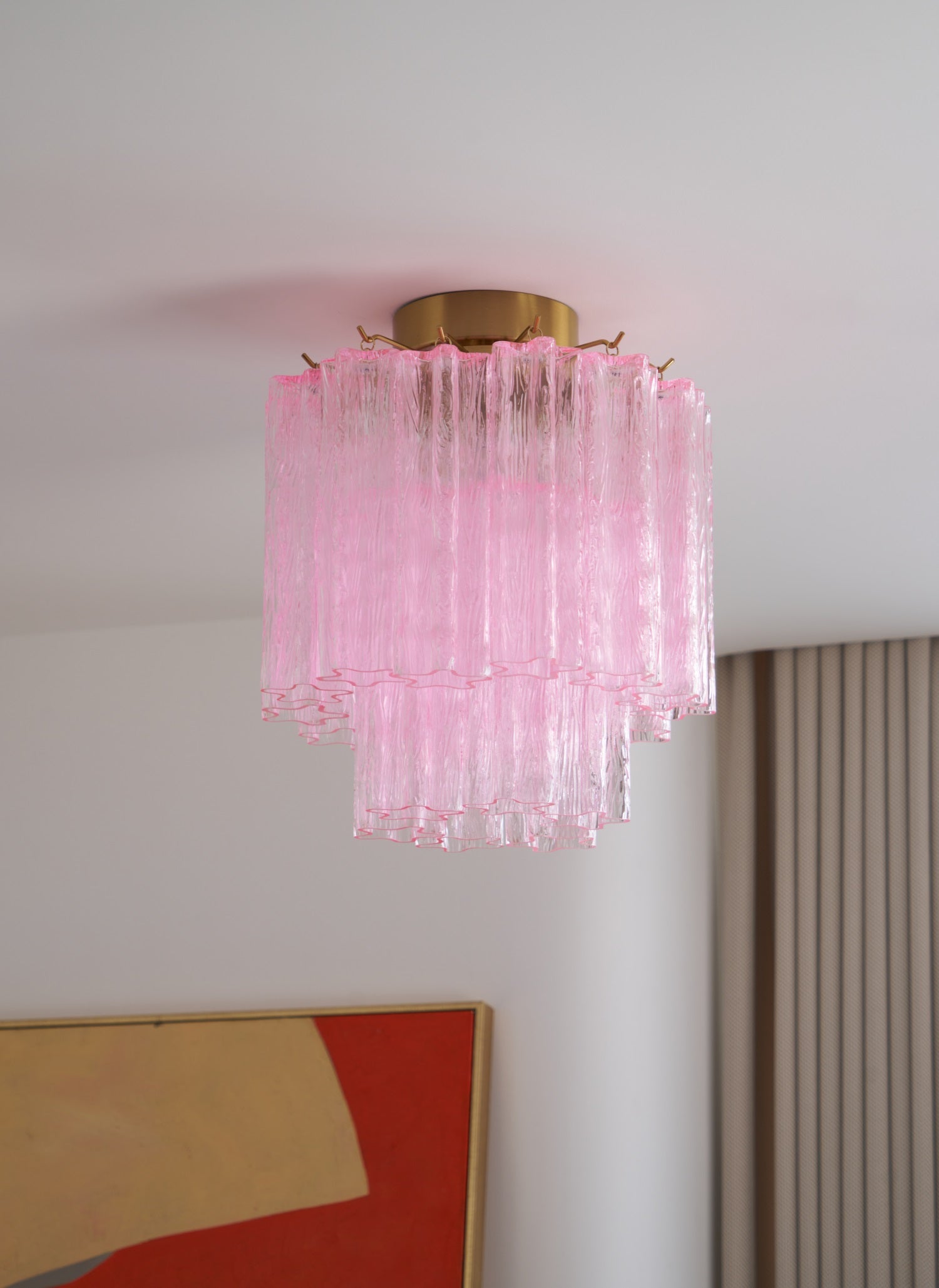 Fiora Pink Murano Glass Ceiling Light Fixture - Elegant Venetian Style Chandelier for Dining Room, Bedroom & Living Room Decor