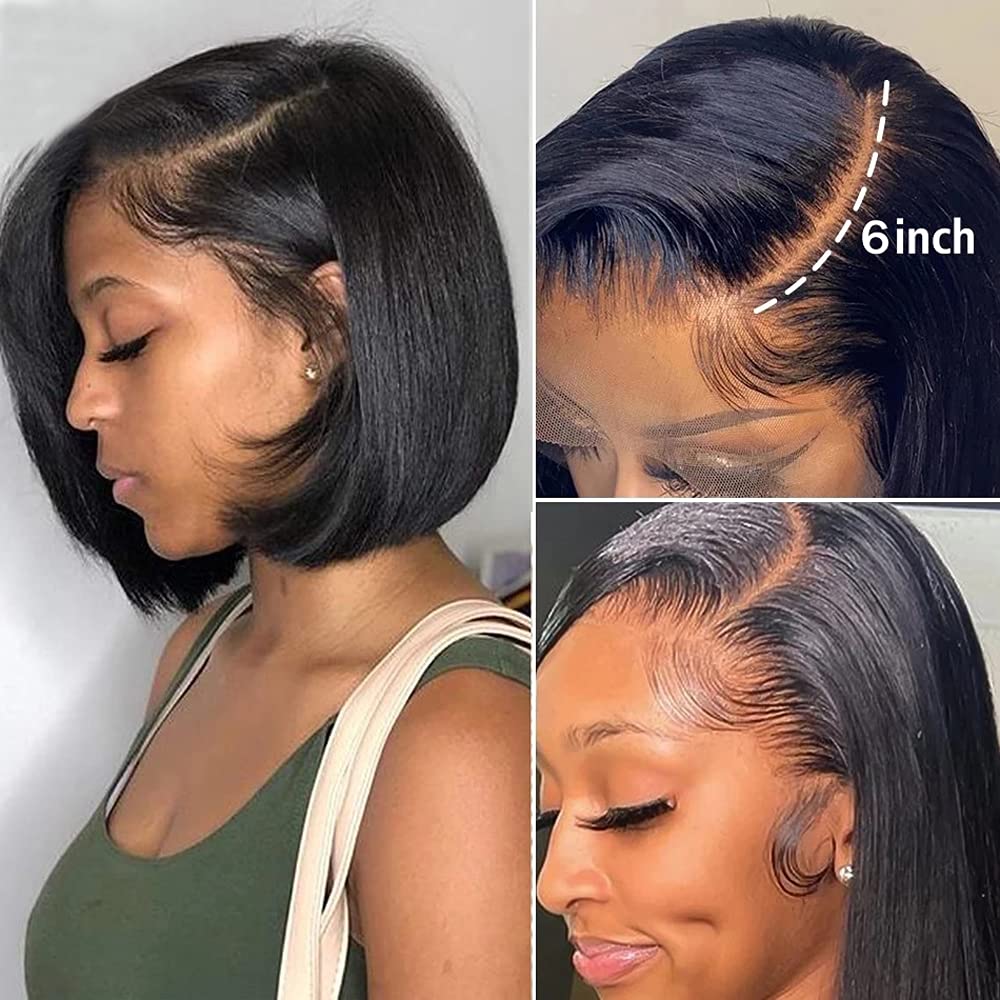 13x6 HD Transparent Lace Front Bob Wig - Brazilian Human Hair 150% Density, Pre-Plucked with Baby Hair, Natural Color 14 Inch | Perfect for Daily Wear, Cosplay & Special Occasions