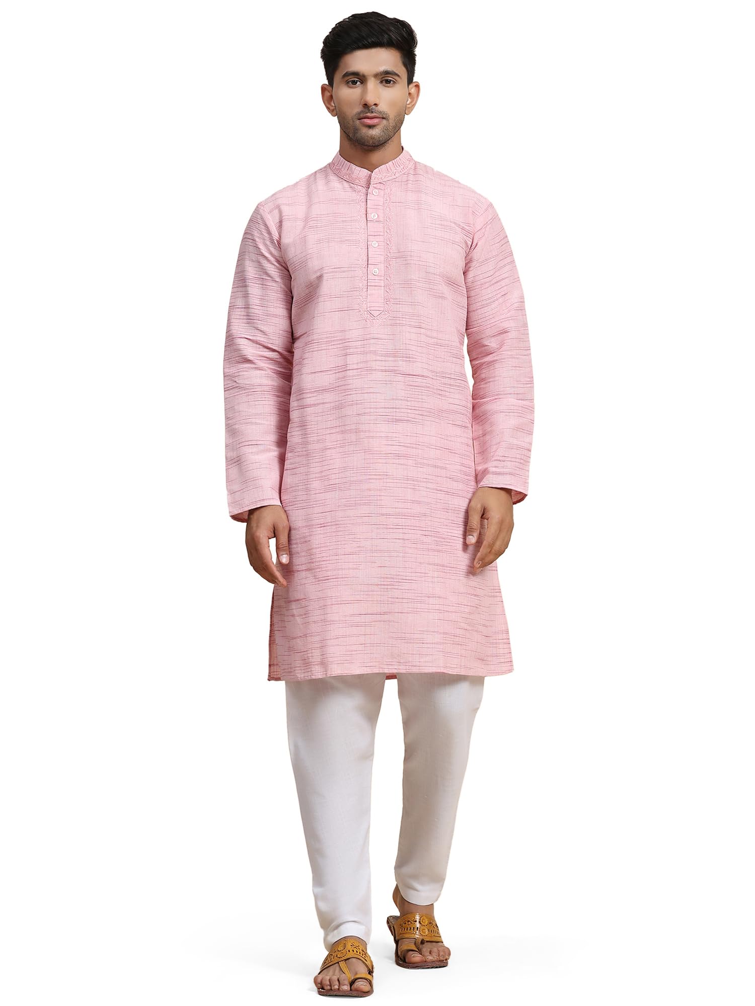 SKAVIJ Men's Embroidered Cotton Blend Kurta Pajama Set | Traditional Indian Ethnic Wear for Men | Perfect for Weddings, Festivals & Cultural Events