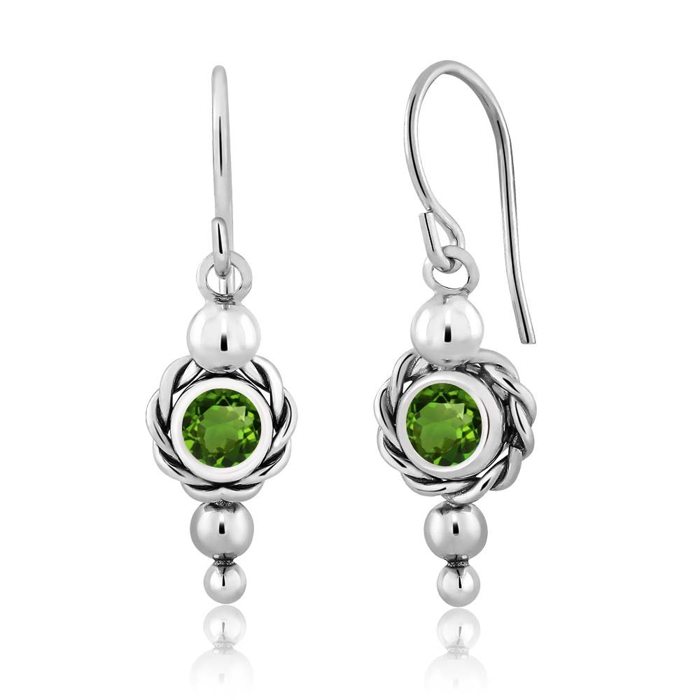 1.00 Ct Round Green Chrome Diopside Sterling Silver Earrings for Women | Gem Stone King | Elegant Jewelry for Parties, Weddings & Everyday Wear