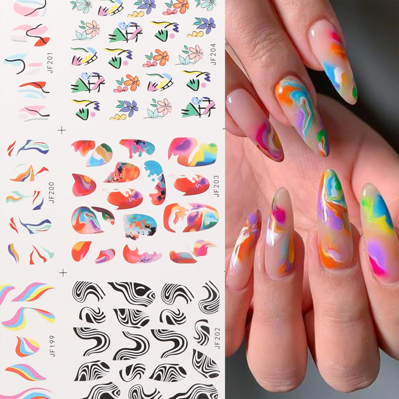 24 Sheets Summer Nail Art Stickers - Ocean Ripple & Marbled Design Water Transfer Nail Decals for DIY Nail Decor | Perfect for Beach Vacations, Pool Parties & Summer Manicures