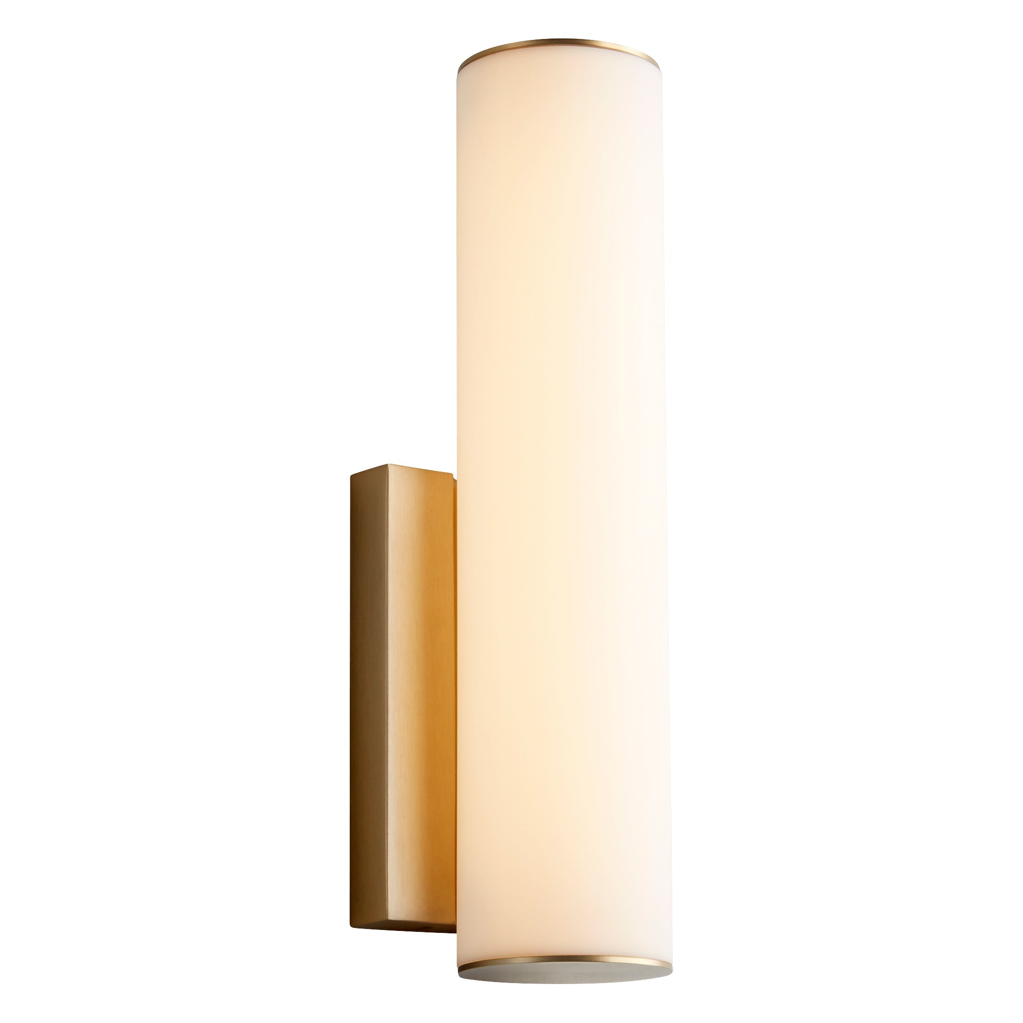 Oxygen FUGIT 3 5010 40 Cylinder Wall Sconce LED Light - 12 Inch White Acrylic Lens, 3000K Warm White, Aged Brass Finish - Perfect for Bedroom, Hallway, and Living Room Wall Lighting