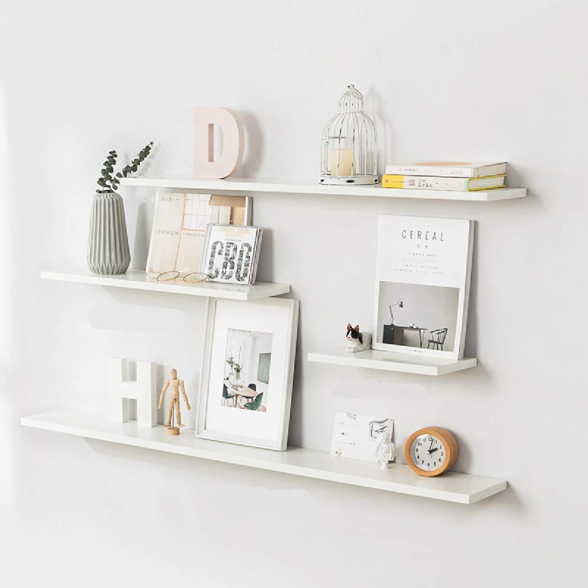 Floating Shelves for Wall - White Natural Wood Wall Mounted Shelves for Bedroom, Living Room, Kitchen & Office - 47.2