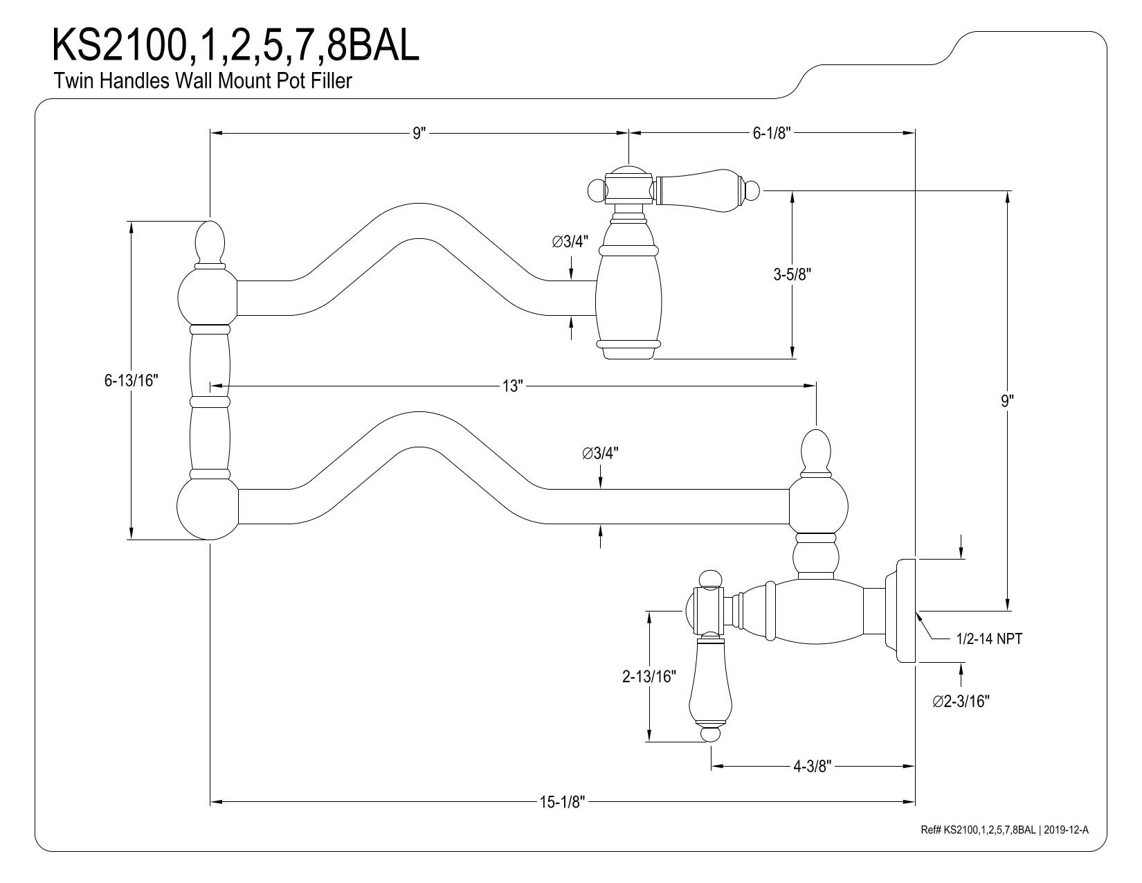 Kingston Brass KS2105BAL Oil Rubbed Bronze Heirloom Pot Filler Faucet - 24.13
