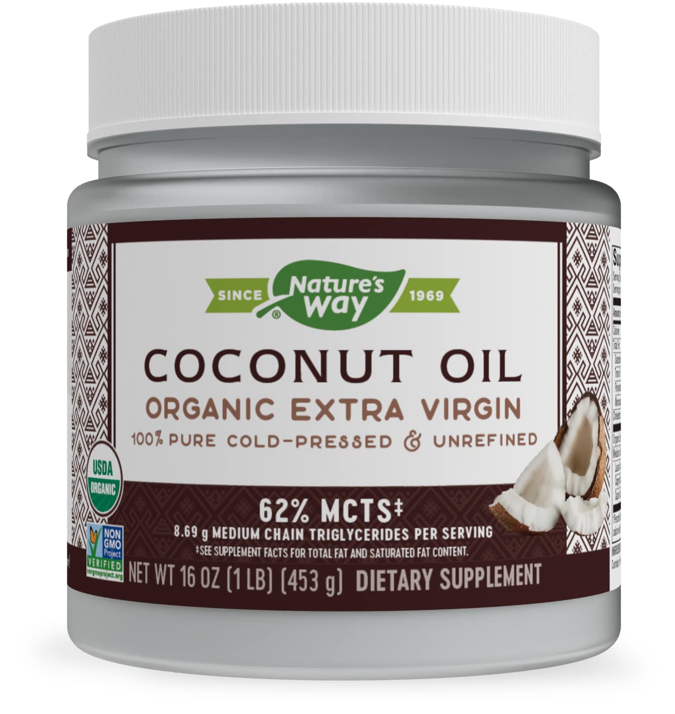 Nature's Way USDA Organic Extra Virgin Coconut Oil - Pure, Cold-Pressed, Non-GMO, 16 oz for Cooking, Baking & Skin Care