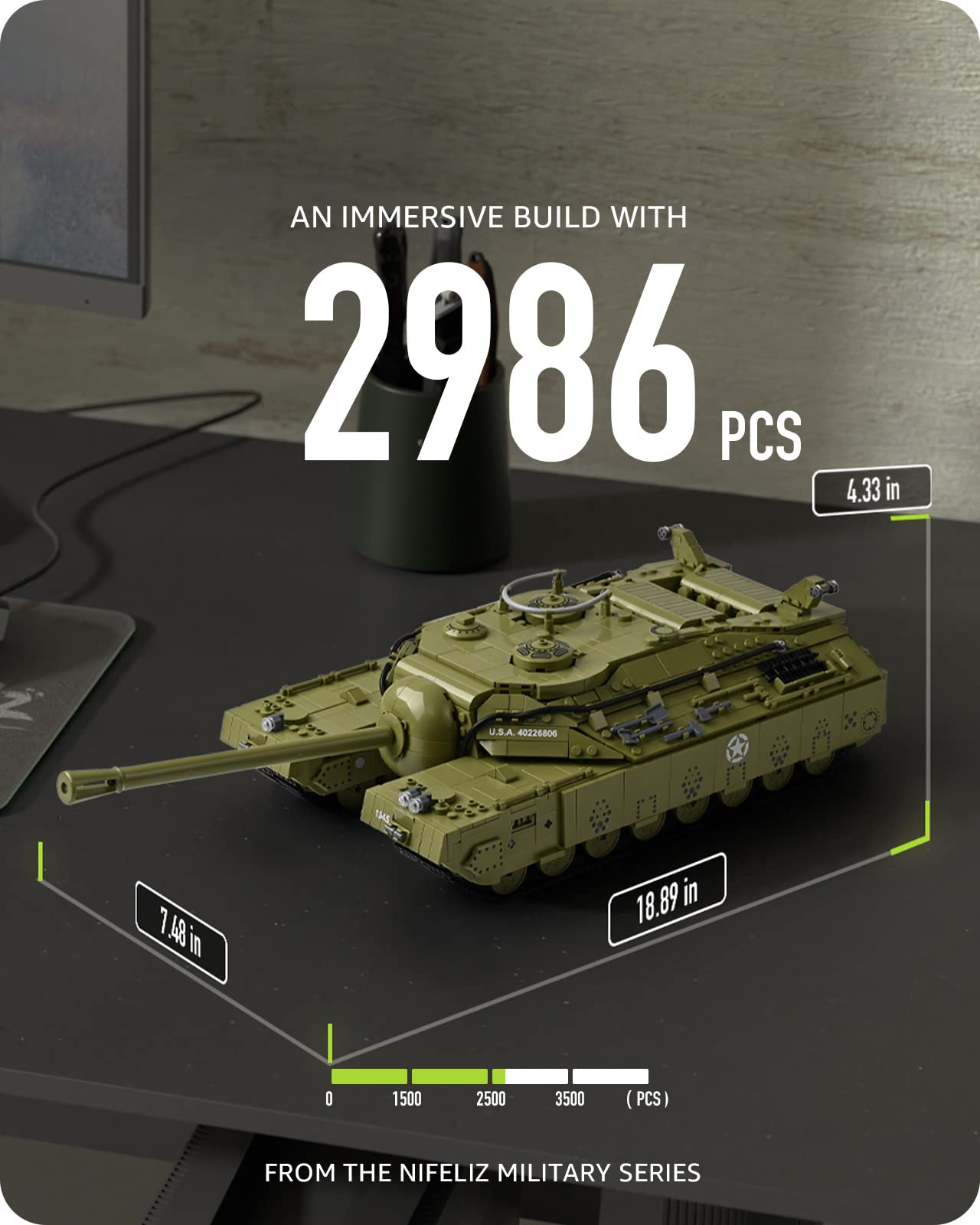 Nifeliz T28 Super Heavy Tank Model Building Kit for Adults - 2,986 Piece Collectible Military Display Set, WW2 Army Tank Replica - Perfect for Model Enthusiasts, History Buffs & Office Decor