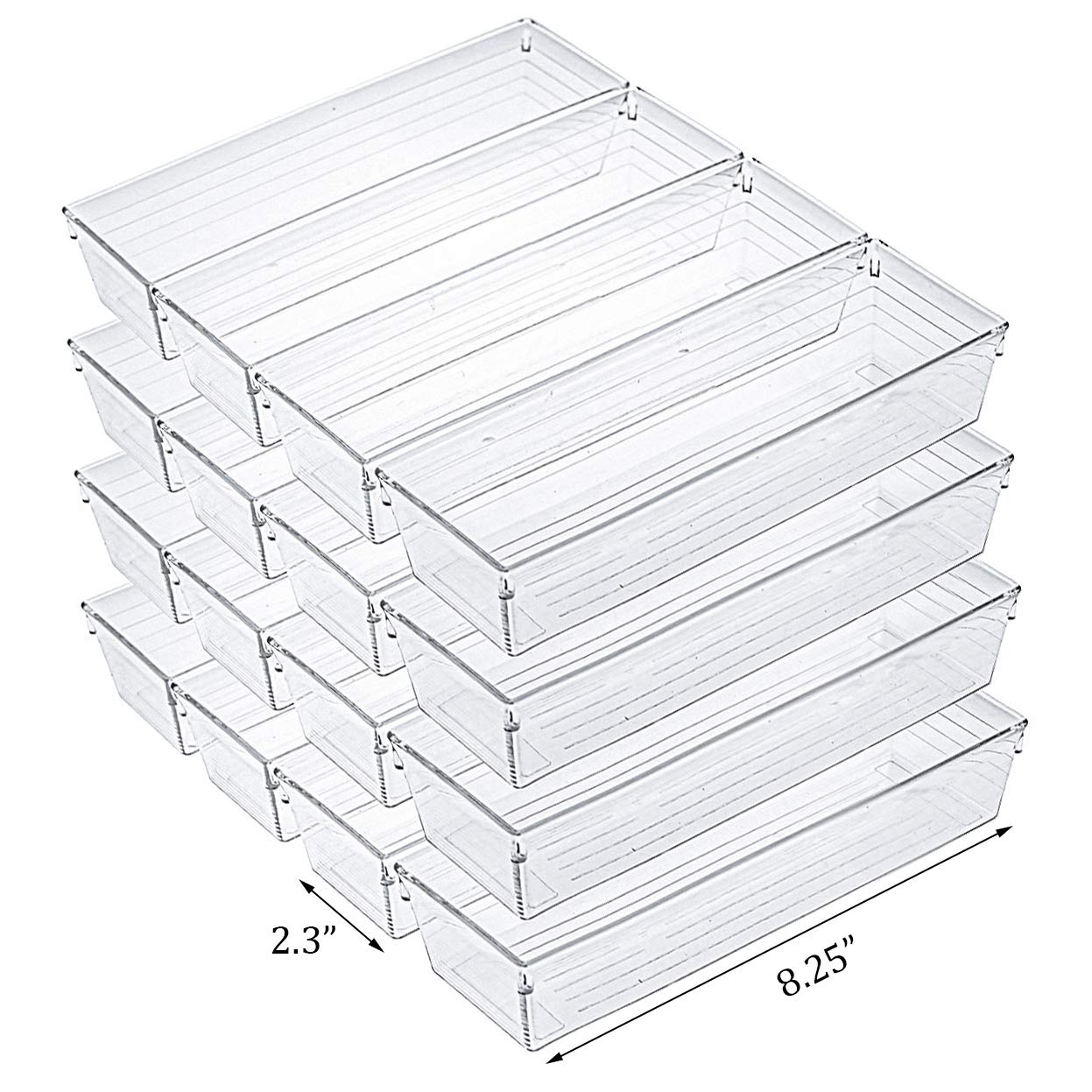 Kingrol 12-Pack Clear Plastic Drawer Organizers (9x3x2 Inch) - Stackable Storage Bins & Drawer Dividers for Kitchen Utensils, Office Supplies, Makeup, Jewelry | Perfect for Bedroom, Bathroom & Craft Organization