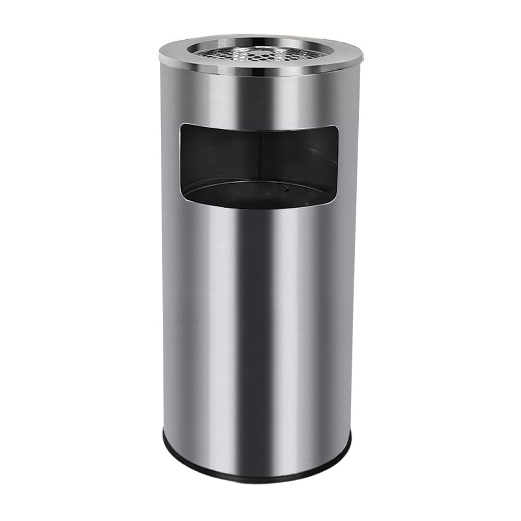Premium Stainless Steel Trash Can - Large Commercial Garbage Bin with Ashtray for Hotels, Lobbies, Elevators & Malls - Durable Double-Layer Round Design for Kitchen, Bathroom & Office Use (Silver)